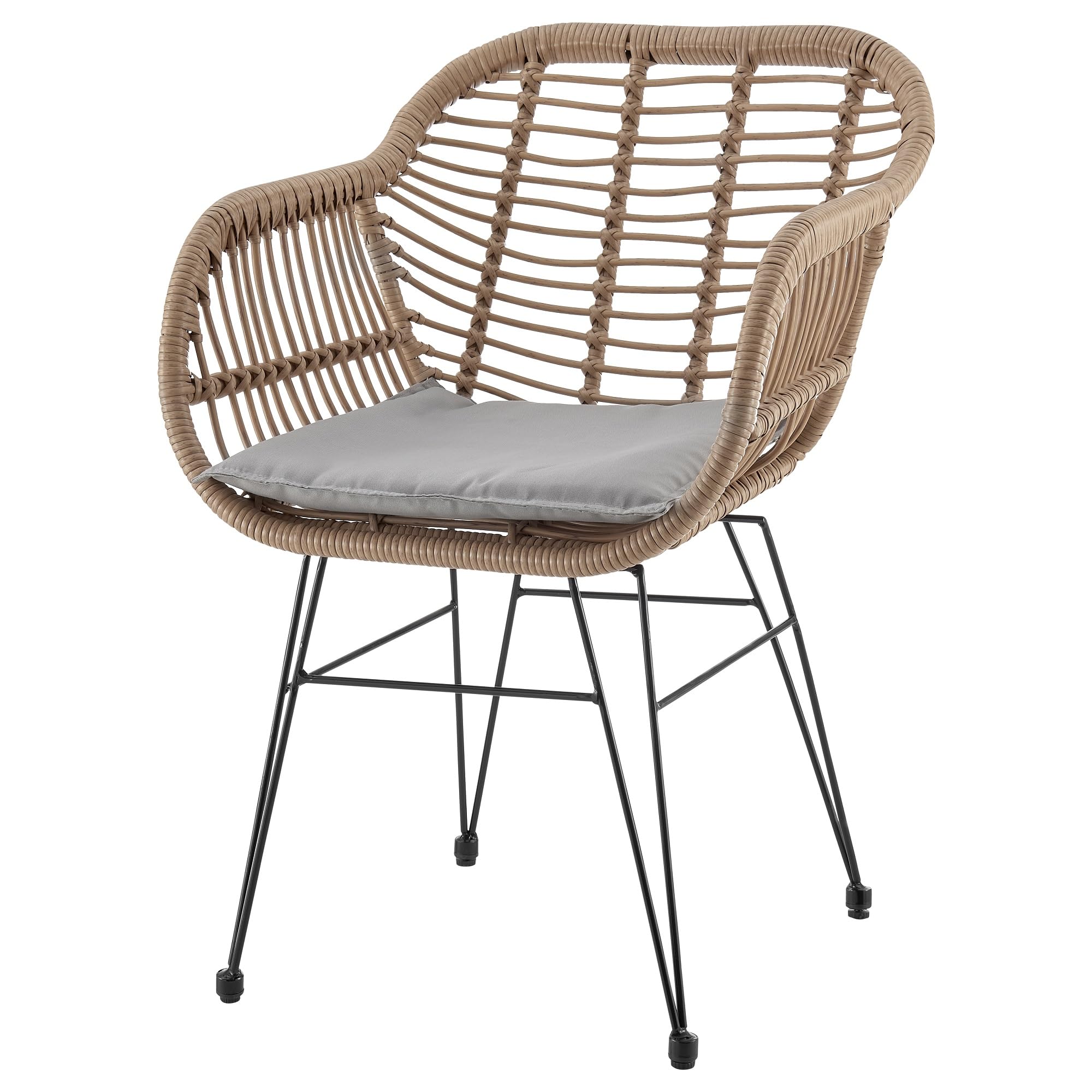 Antibes 3-Piece Patio Conversation Set with Cushions - Steel Frame Wrapped in Rattan, 2 Armchairs & Tempered Glass End Table - Grey Outdoor Furniture for Garden, Backyard, and Poolside Relaxation