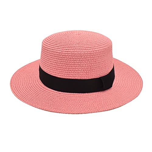 Men's & Women's Square Buckle Dome Panama Straw Hat - Summer Travel & Winter Bucket Hat - Breathable Lafite Flat Top Design (Pink, One Size) - Perfect for Beach Vacations, Outdoor Adventures & Fashion Accessories
