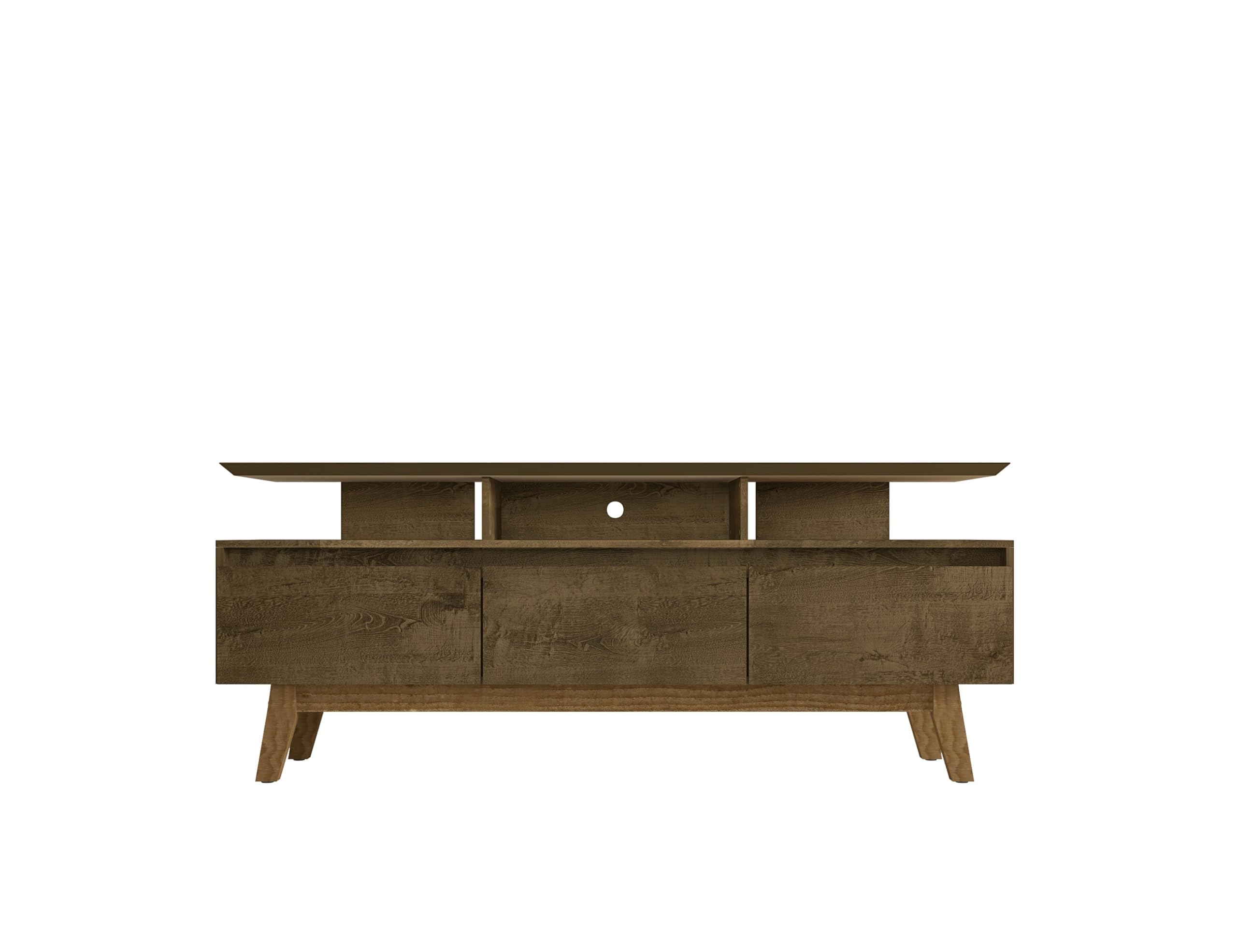 Mid Century Modern TV Stand with Storage - 71 Inch Rustic Brown Media Console, 3 Flip Down Doors & Wire Management Hole, Fits 60