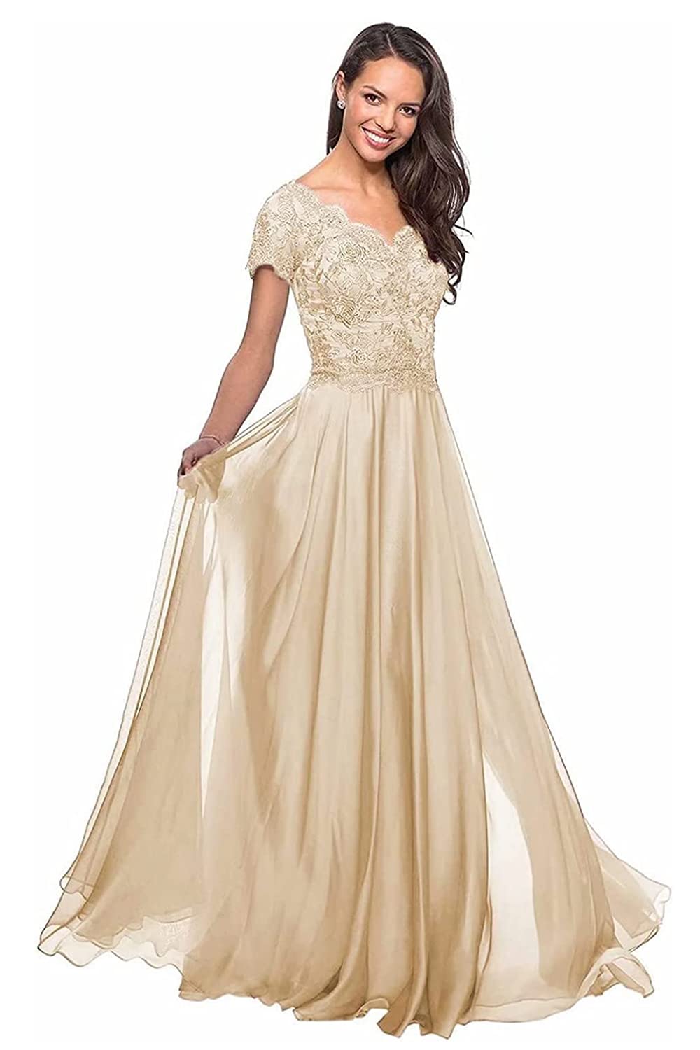 Elegant Chiffon Mother of The Bride Dresses Long Formal Evening Gowns with Lace for Women - Perfect for Weddings, Galas & Special Occasions