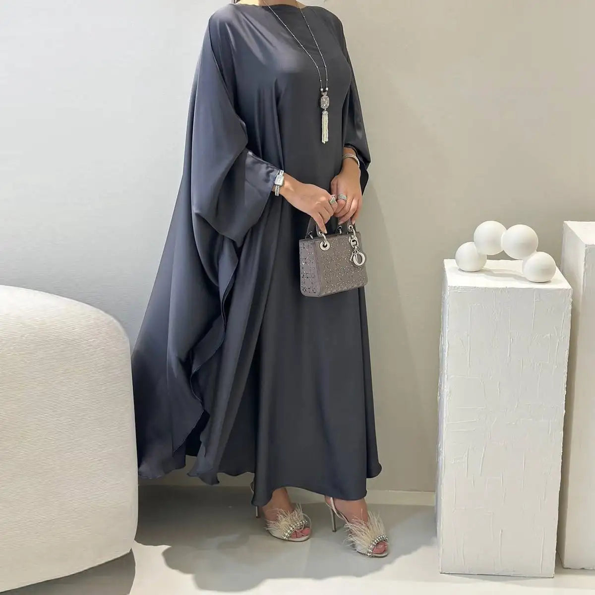 Urgarment Farasha Abaya Dress with Batwing Sleeves - One Size Fits All (#25096) | Elegant Muslim Women's Prayer Dress for Mosque & Special Occasions
