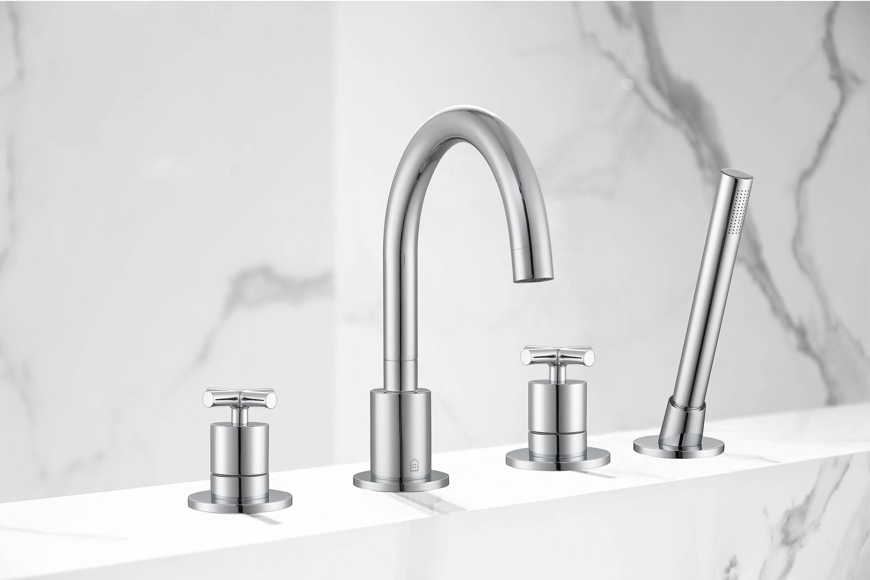 Chrome Ava Two Handle Roman Tub Faucet - Classic Bathroom Fixture for Freestanding Tubs & Luxury Spa Retreats