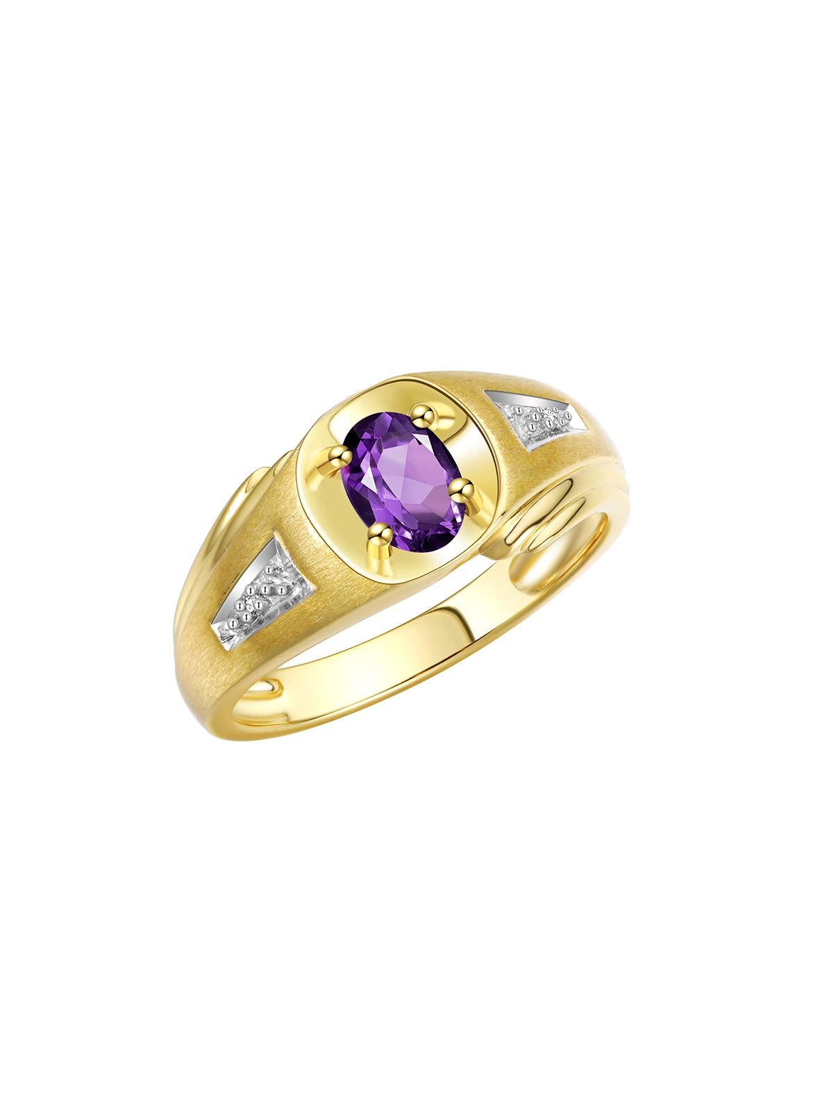 Rylos Men's Classic Designer 8X6MM Oval Gemstone & Diamond Ring - Yellow Gold Plated Silver Birthstone Ring for Men (Sizes 8-13) | Wedding, Anniversary, Gift for Him
