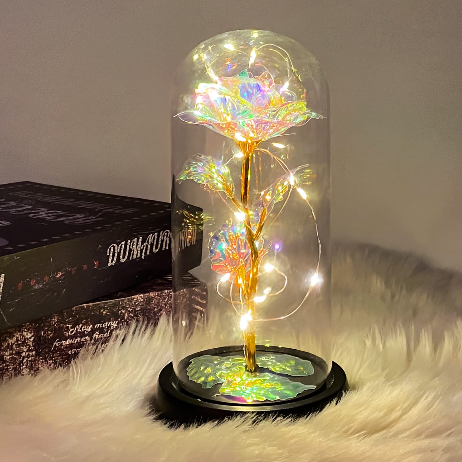 Preserved Rose in Glass Dome - Elegant Artificial Flower Gift for Women, Mom, Wife | Birthday, Christmas, Anniversary Present | Home Decor, Office Desk, Romantic Gift Idea