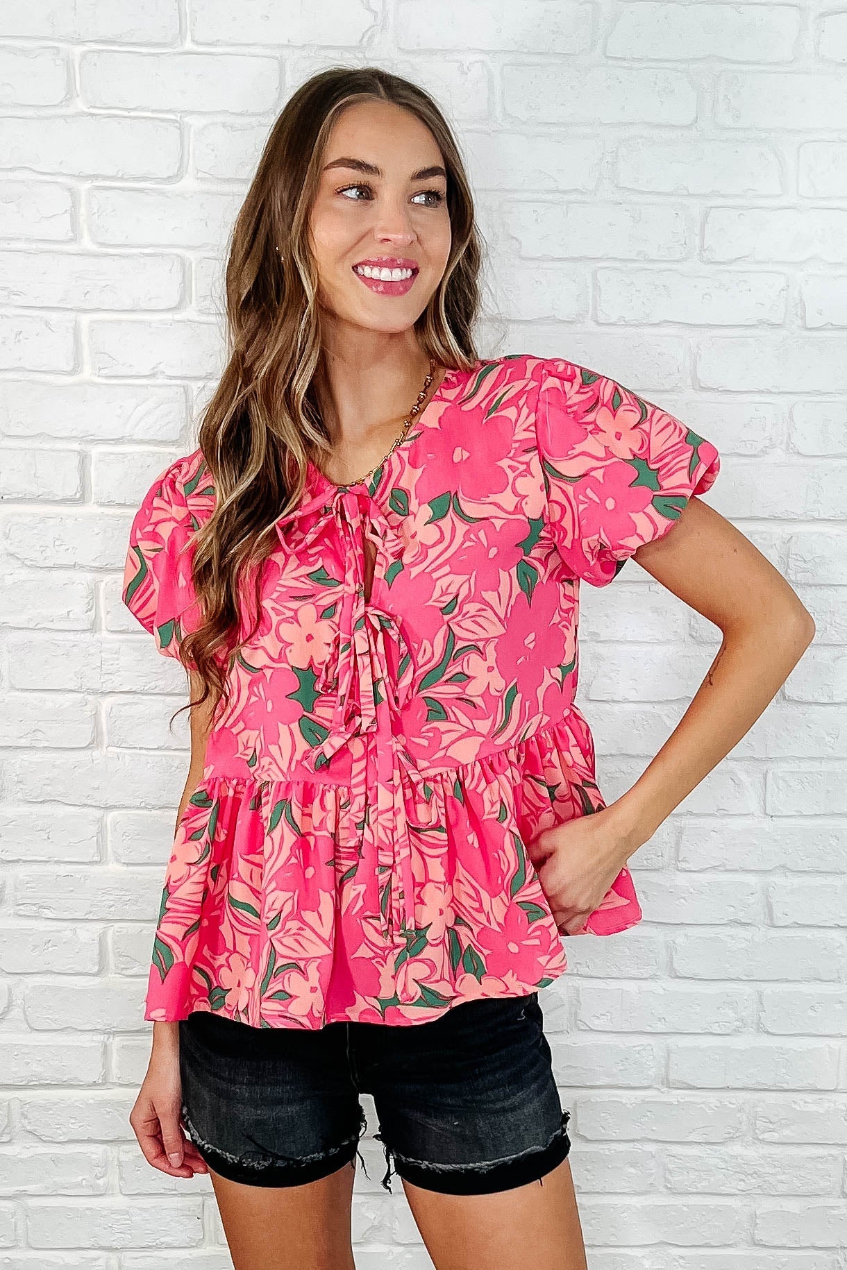 Floral Puff Sleeve Blouse for Women - Elegant Floral Print Top with Puff Sleeves - Perfect for Spring Outfits, Date Nights & Office Wear