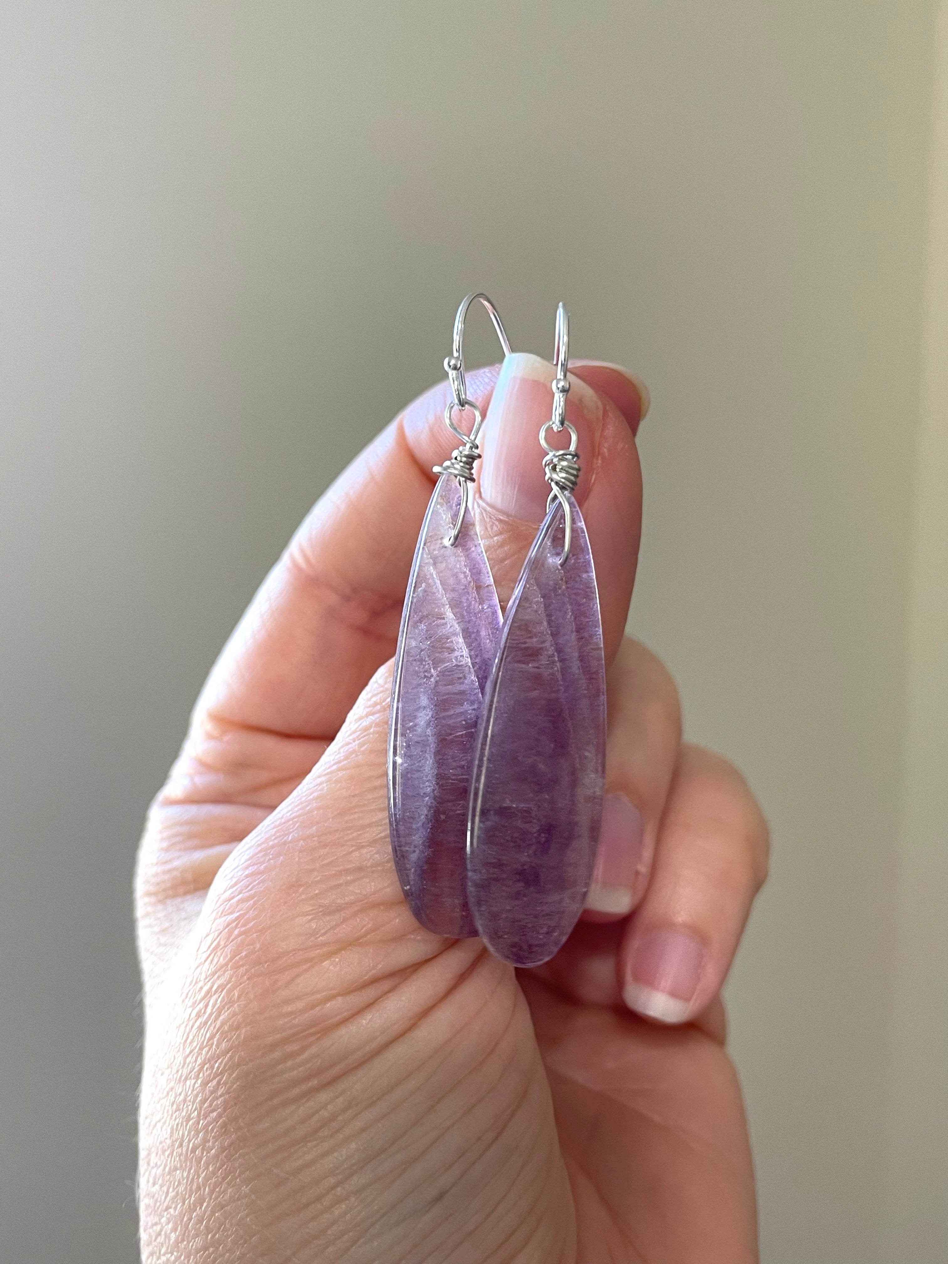 Natural Purple Fluorite Earrings for Women - 925 Sterling Silver Dangle Earrings - Healing Crystal Jewelry for Meditation & Energy Balance