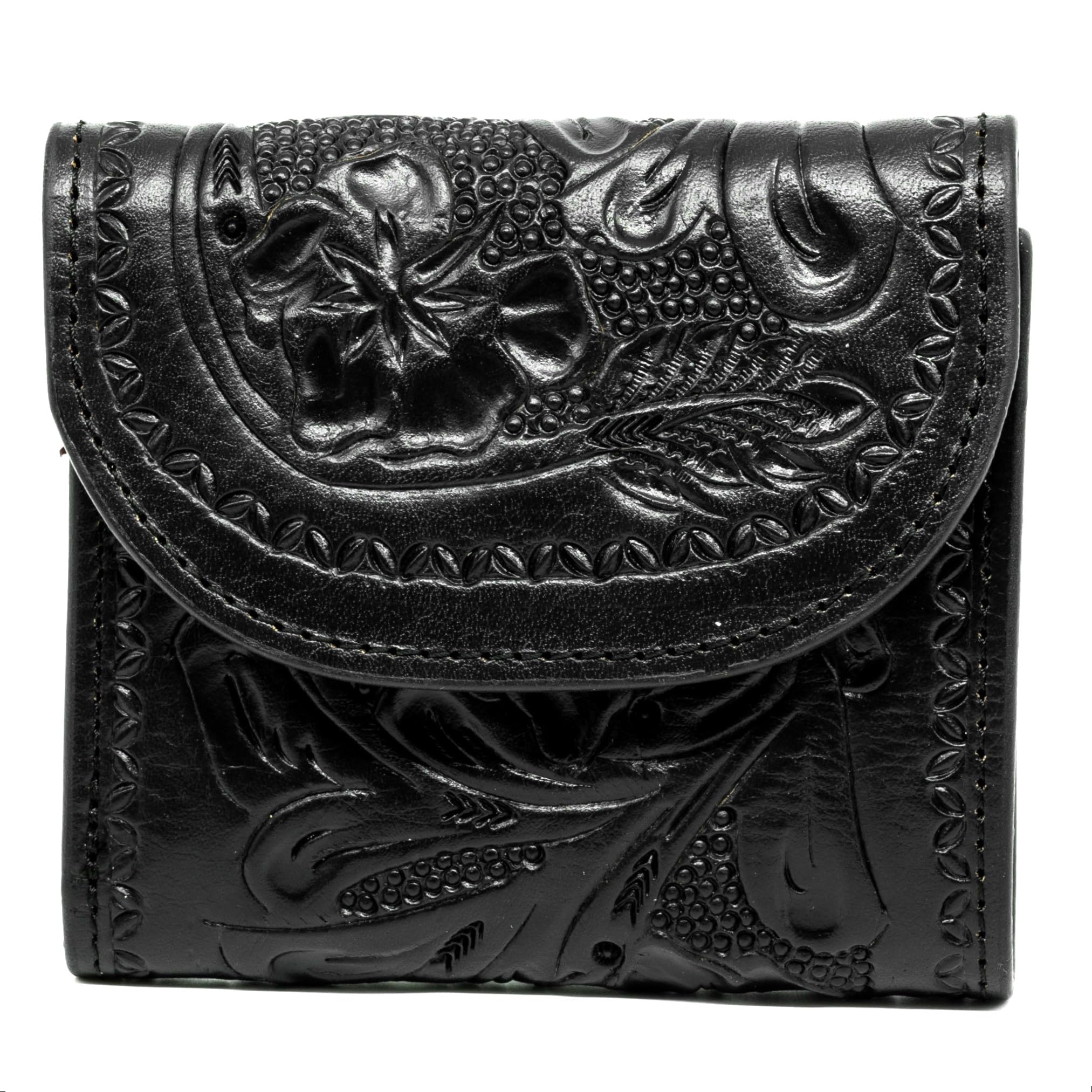 Premium Mauzari Small Tooled Leather Wallet for Women - RFID Blocking with Hidden Card Slots, Multiple Pockets & Zipper Coin Compartment (Obsidian Black) | Perfect Gift for Mother's Day, Travel & Everyday Use