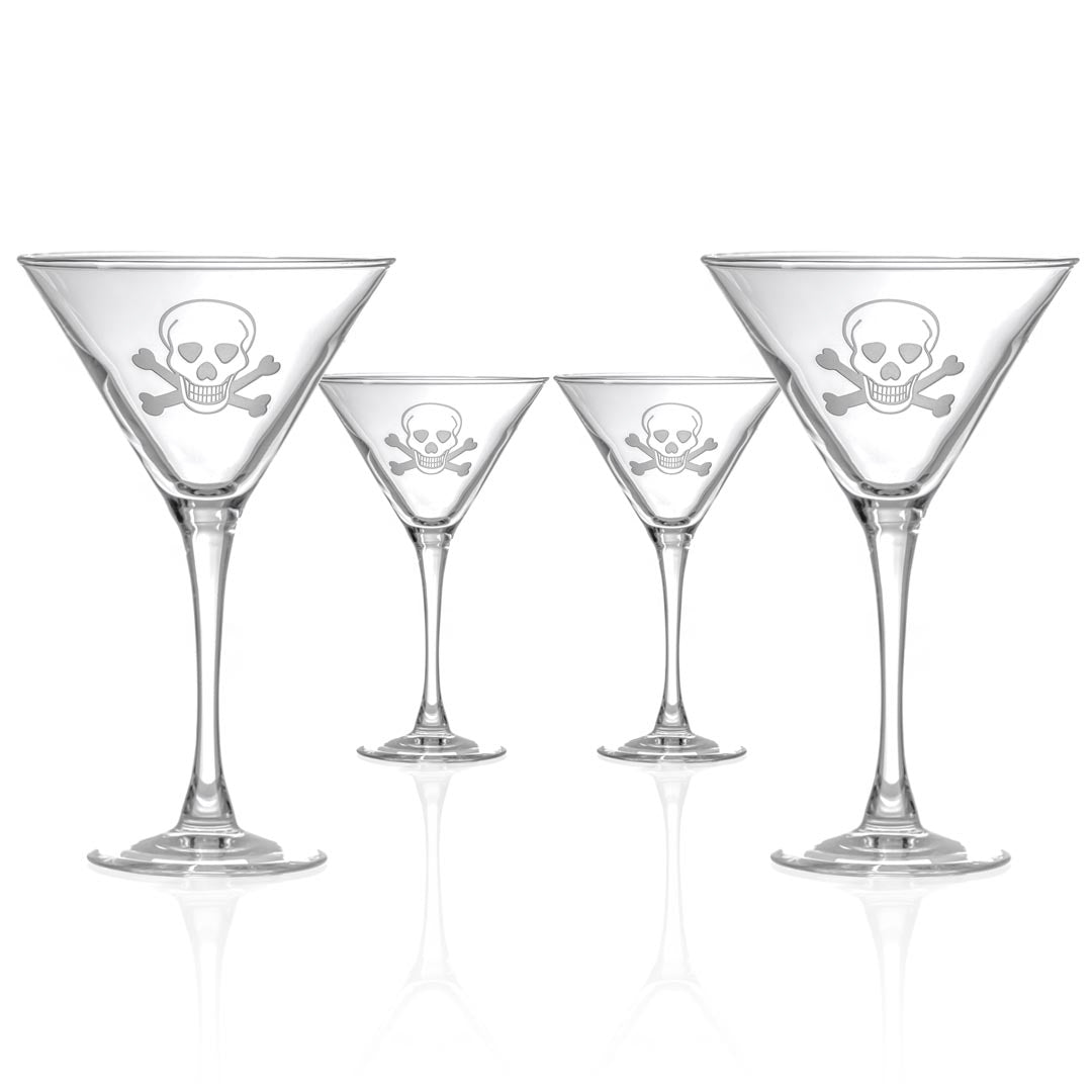 Skull and Crossbones 10oz Martini Cocktail Glass Set of 4 - Perfect for Halloween Parties, Themed Bars & Gothic Home Decor