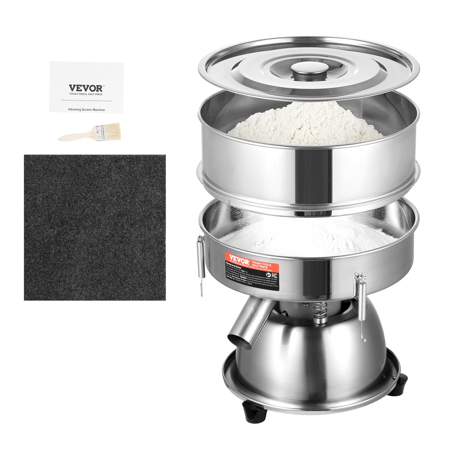 VEVOR Automatic Electric Vibrating Sieve Machine - 45W Stainless Steel Sifter Shaker with 30+50 Mesh for Flour, Powder, Rice, Mungbean - Perfect for Baking, Cooking, and Food Processing