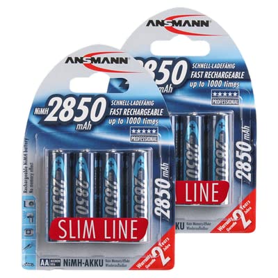 Ansmann Comfort Smart Charger Bundle with 8 AA 2850 Slimline Rechargeable Batteries - Fast Charging for 1-8 AA/AAA Batteries | Perfect for Cameras, Game Controllers & Smart Home Devices
