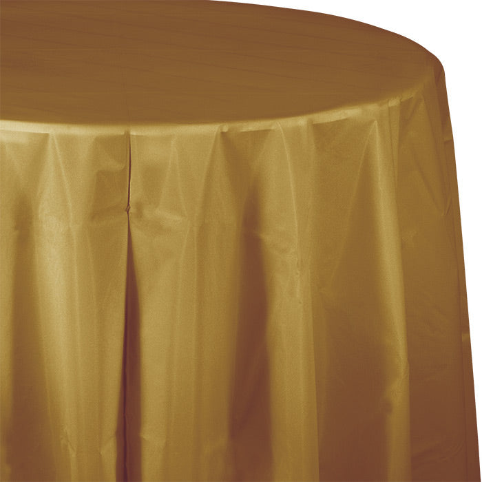12-Piece Bulk Glittering Gold Round Plastic 82-Inch Table Covers for Parties, Weddings & Events - Disposable Elegant Tablecloths for Banquets, Celebrations & Home Decor