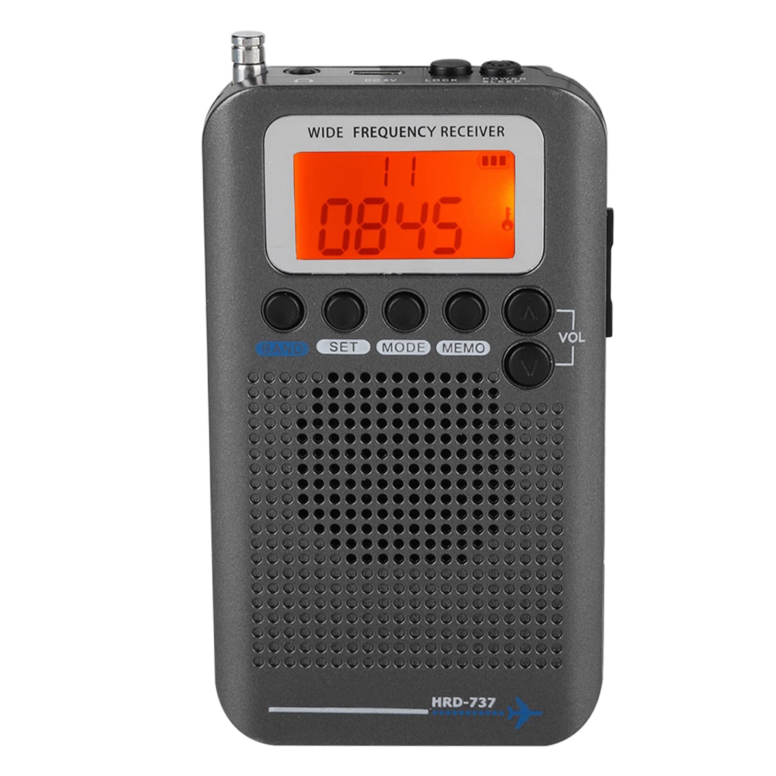 Portable VHF Airband Radio Receiver - Handheld Aircraft Band Radio with Full AIR FM AM CB LCD Backlight Display (Grey/Black) | Perfect for Aviation Enthusiasts, Pilots & Emergency Communication