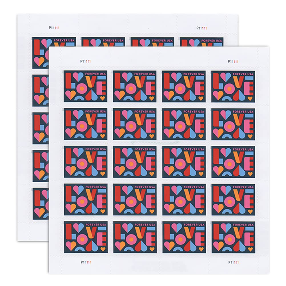 USPS First Class Love Stamps - 2 Sheets of 20 (40 Stamps Total) for Valentine's Day, Weddings, Anniversaries & Romantic Celebrations - Perfect for Invitations, Love Letters & Special Occasions