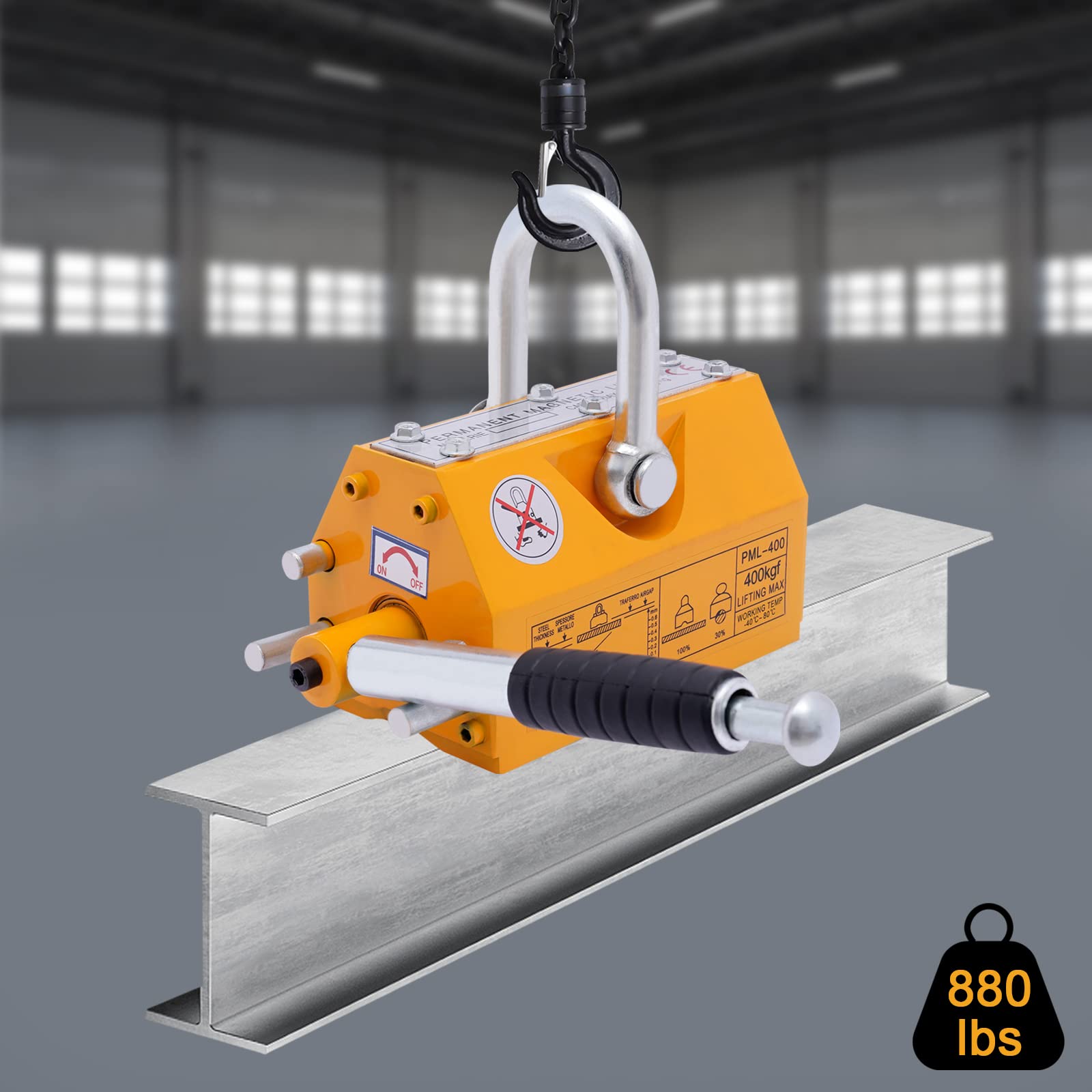 880lbs Permanent Magnetic Lifter - 400kg Heavy Duty Steel Lifting Magnet with Handle for Metal, Equipment & Material Handling - Ideal for Workshop, Construction & Industrial Lifting (880 lbs/400 kg)