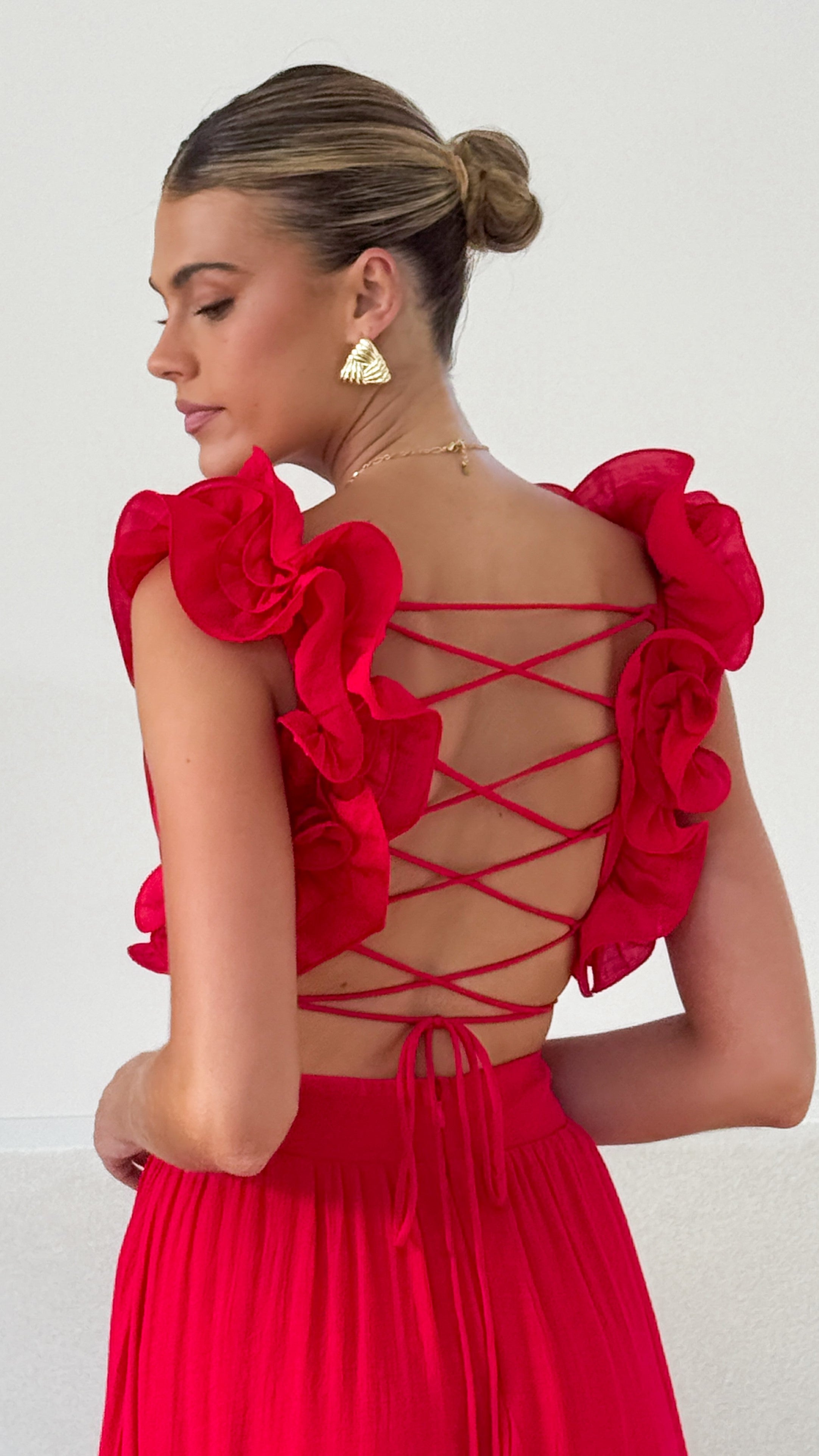 Galilhai Maxi Dress for Women - Flowy Long Summer Dress in Red | Beach Wedding Party Vacation Outfit