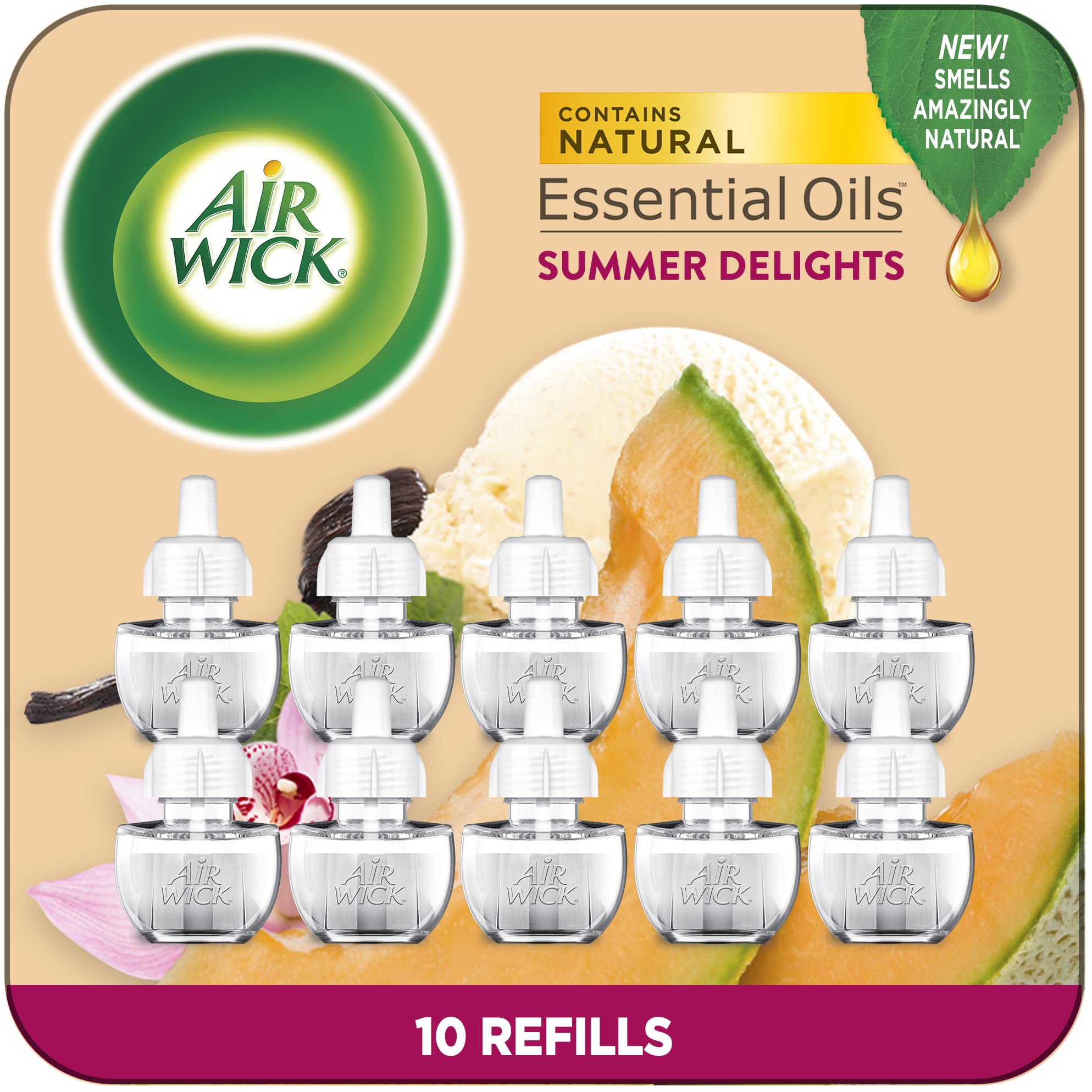 Air Wick Plug in Scented Oil Refills - 10 Pack Summer Delights Fragrance | Eco-Friendly Essential Oil Air Freshener for Home, Office & Bathroom | Long-Lasting Aroma for Everyday Freshness