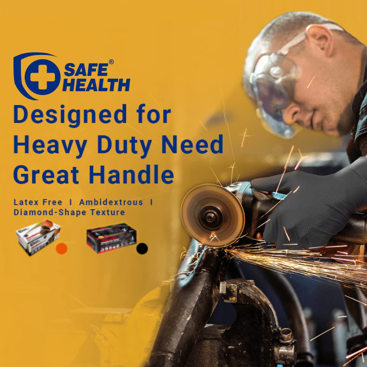 Premium Nitrile Disposable Gloves - 6 Mil Black & 8 Mil Orange with Diamond Grip - Industrial Strength, Latex-Free, Chemical Resistant - Ideal for Medical, Food Service, Cleaning & DIY Projects