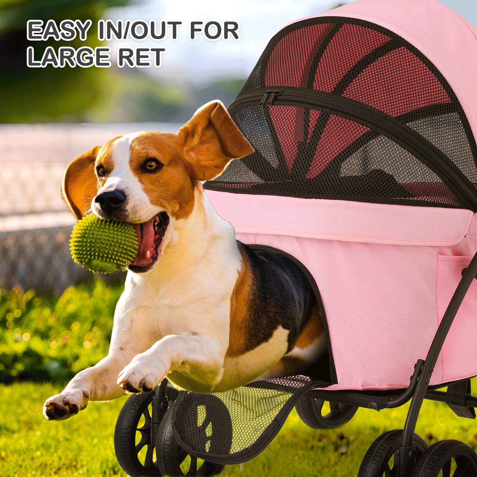 MoNiBloom 4-Wheel Folding Pet Stroller for Large Dogs up to 45lbs - 3 Entry Dog Carrier with Breathable Mesh, Travel & Jogging Stroller for Outdoor Walks, Park Visits & Vet Appointments
