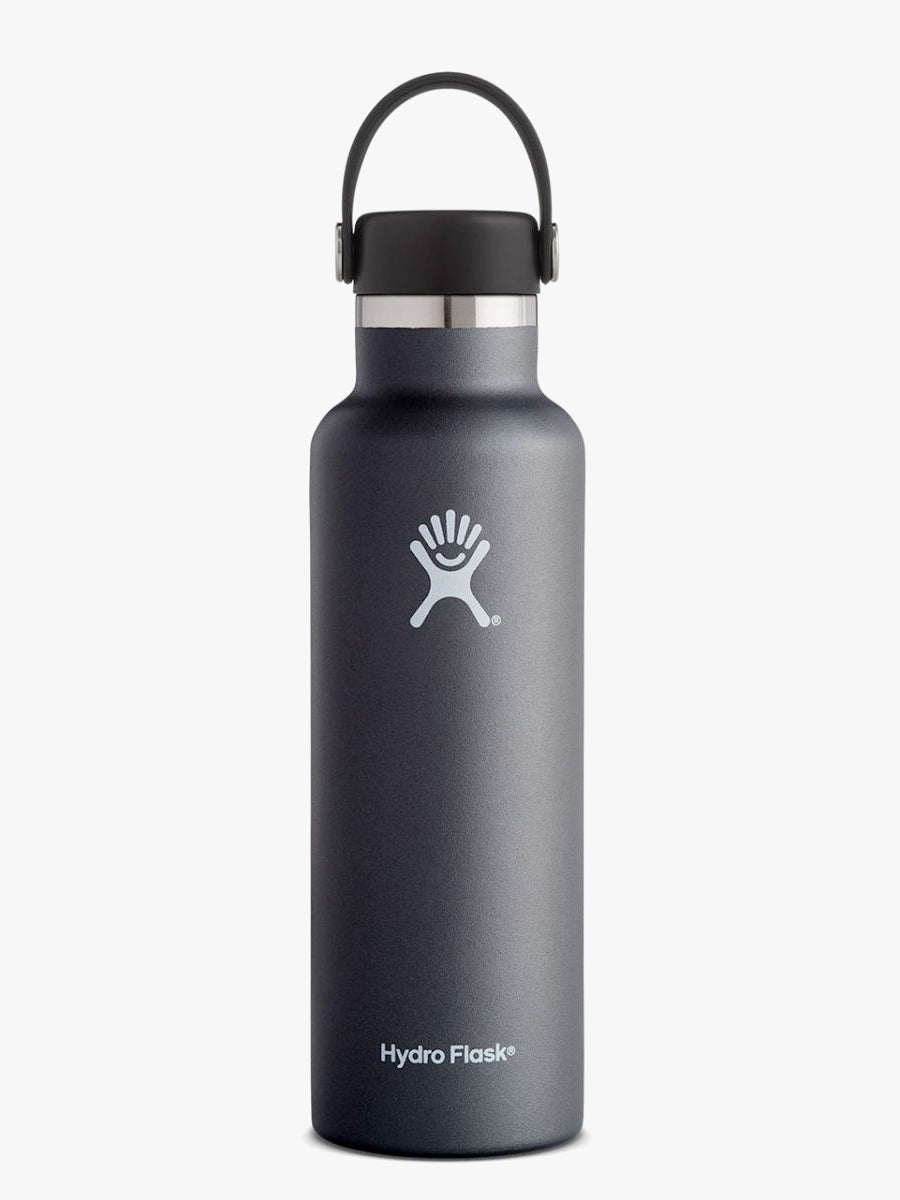 Hydro Flask 621ml (21oz) Standard Mouth Water Bottle with Flex Cap - Insulated Stainless Steel Thermos for Hiking, Gym & Outdoor Activities - Black