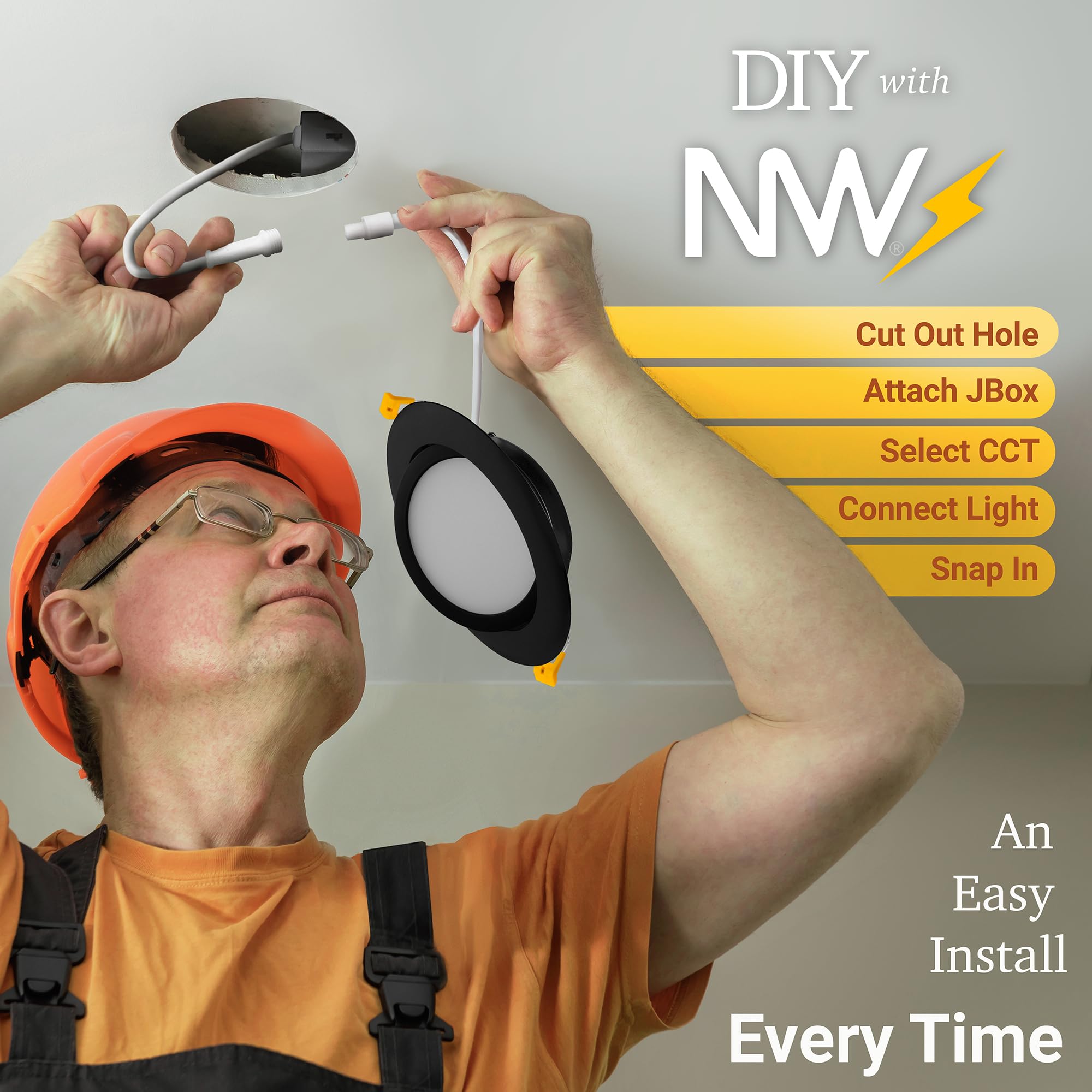 NUWATT 6 Inch Black Gimbal LED Recessed Lighting - 5CCT Adjustable Dimmable Wafer Lights (2700K-5000K) - 1050LM, 12W Canless Downlight for Sloped Ceiling - 6 Pack - Perfect for Living Room, Kitchen & Bedroom Lighting
