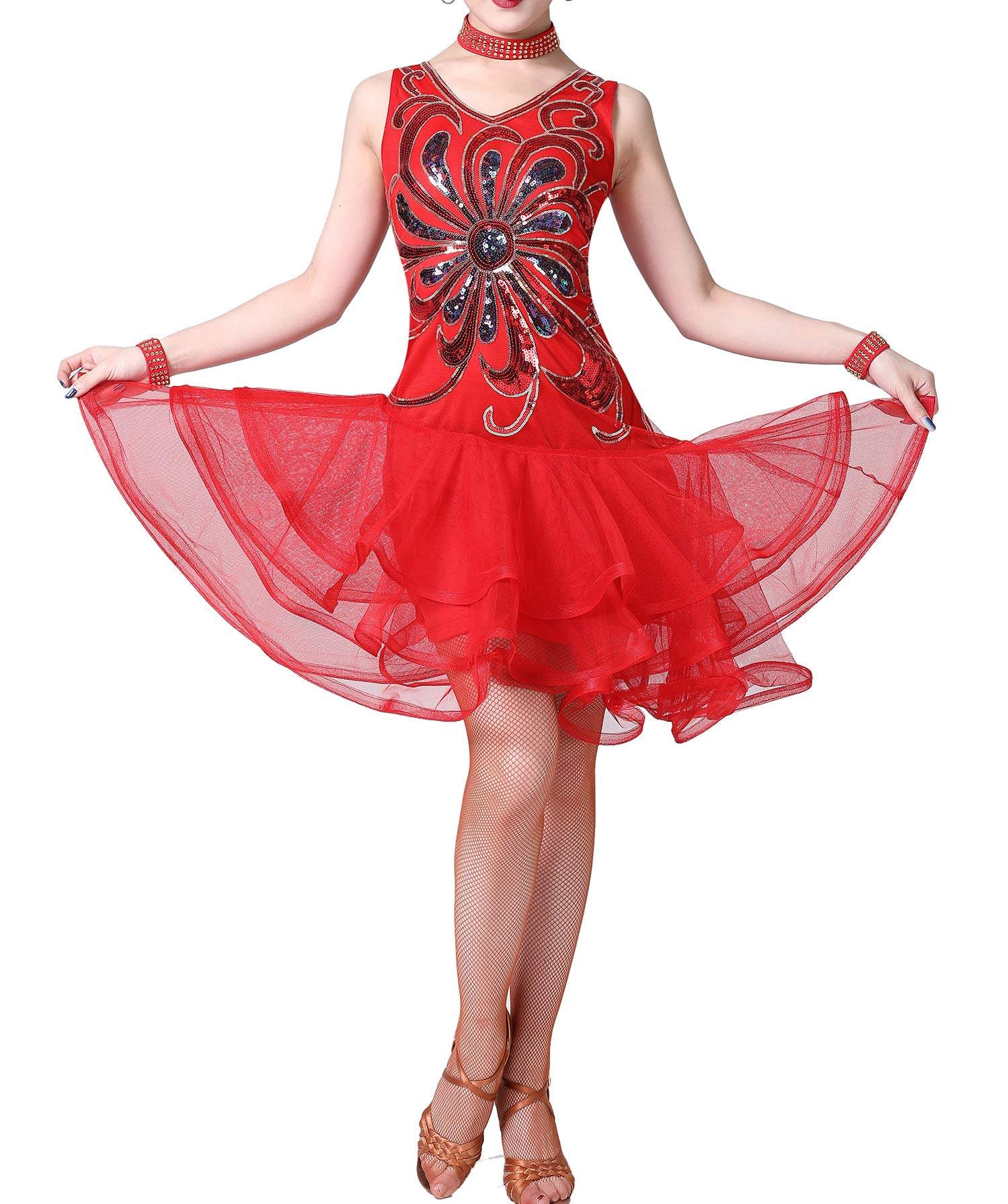Whitewed Sequin Embroidery Salsa Dance Dress - Elegant Latin Clubwear & Theater Costume for Women | Perfect for Performances, Parties & Special Events