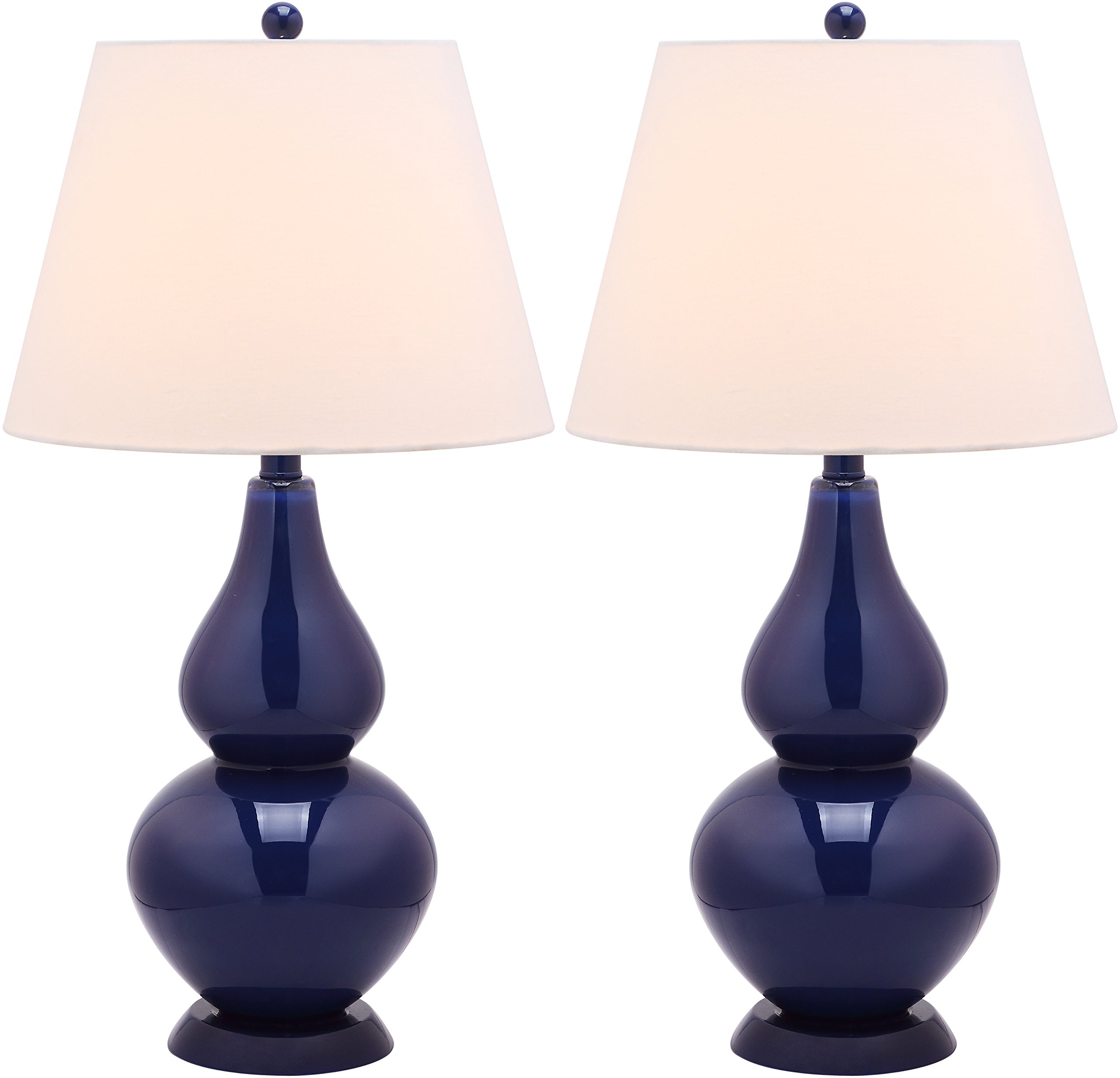SAFAVIEH Cybil Modern Navy Double Gourd Glass Table Lamp Set of 2 - 27
