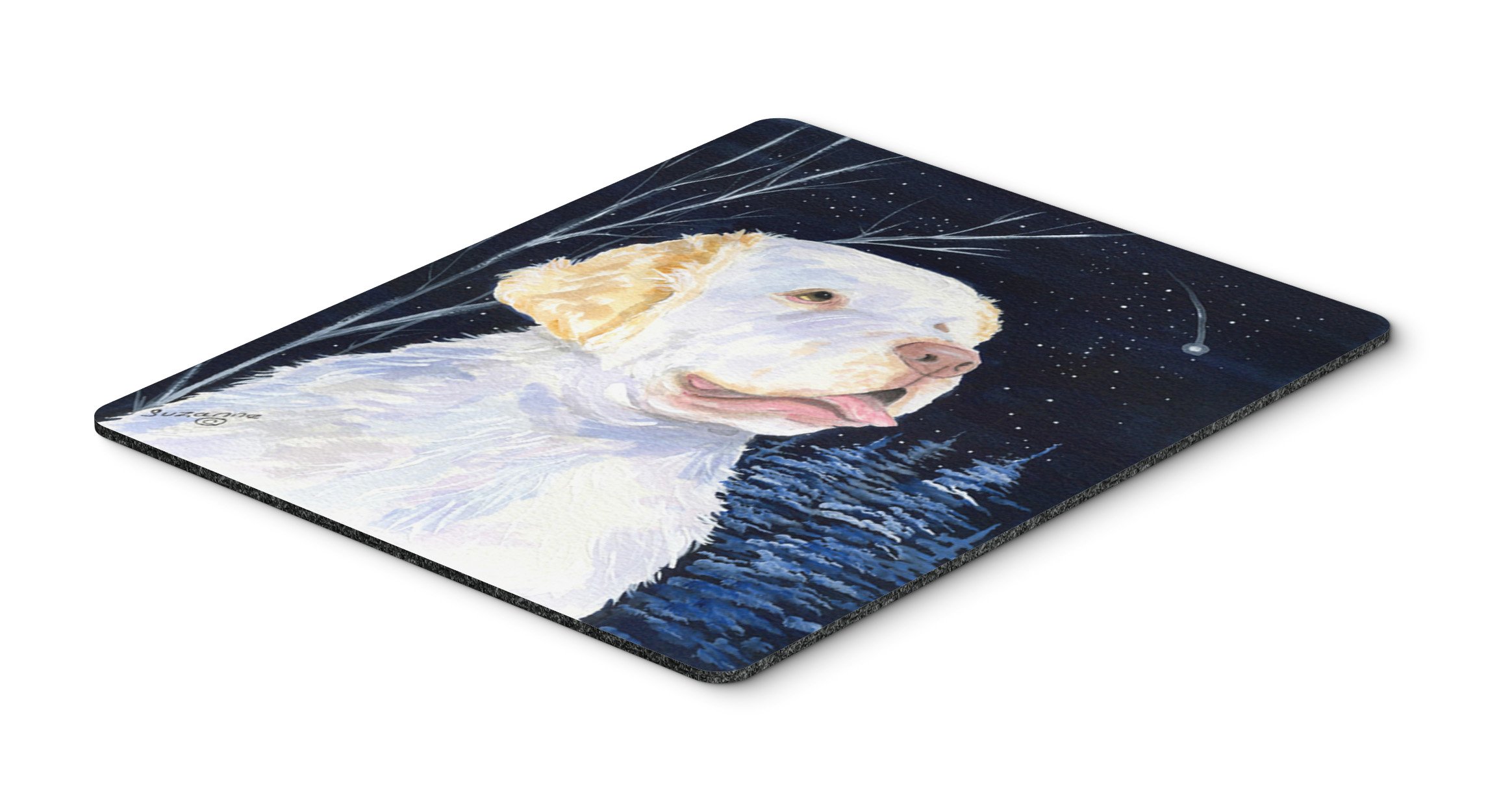 Starry Night Clumber Spaniel Mouse Pad - Large Washable Non-Slip Desk Mat for Home Office, Gaming & Computer Work | Heat-Resistant Hot Pad & Trivet for Kitchen Use