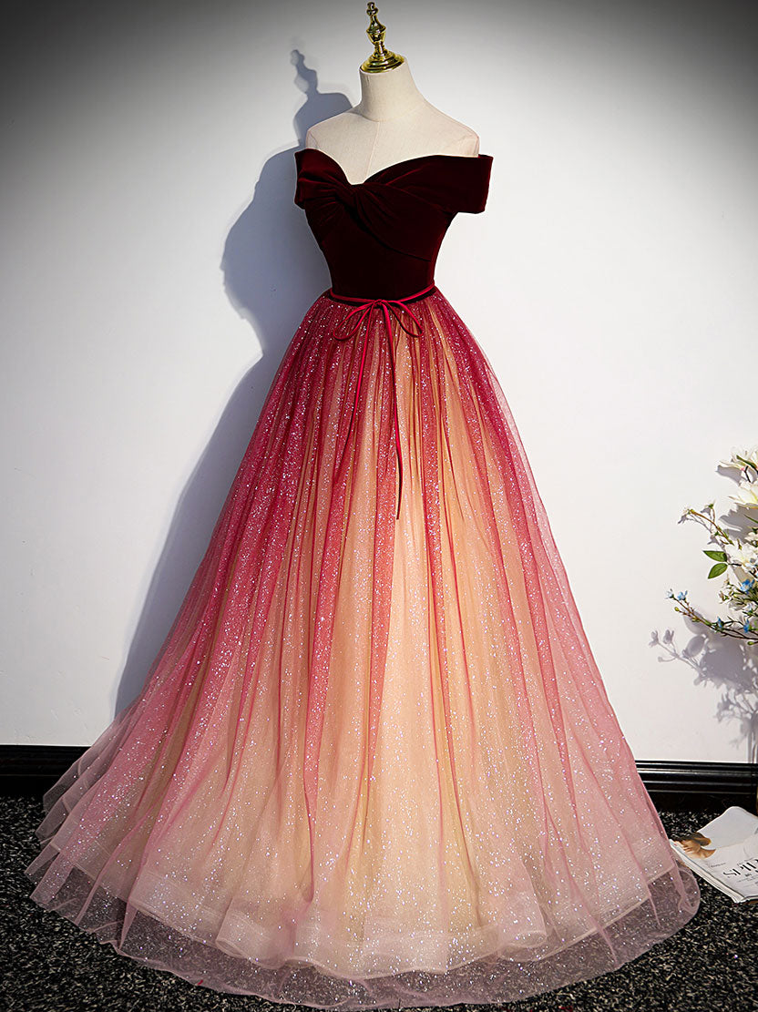 Elegant Burgundy A-Line Tulle Sequin Long Prom Dress with Velvet Bodice - Formal Evening Gown for Homecoming, Quinceañera & Black Tie Events