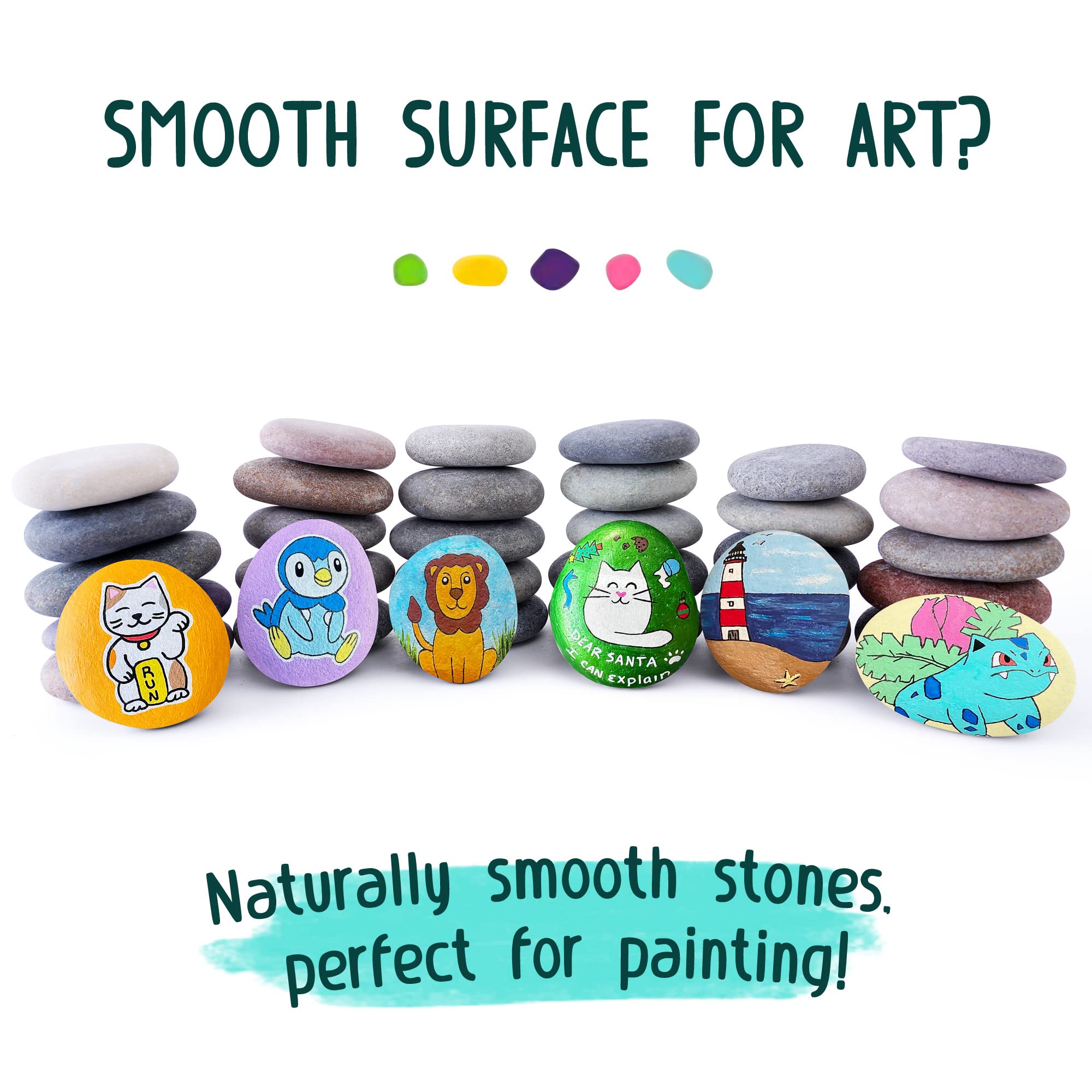 ROCART 48 Large 1.5-2.0 Inch Flat Smooth River Rocks for Painting - DIY Kindness Stones, Arts & Crafts, Home & Garden Decoration - Perfect for Kids Activities, Classroom Projects & Outdoor Decor