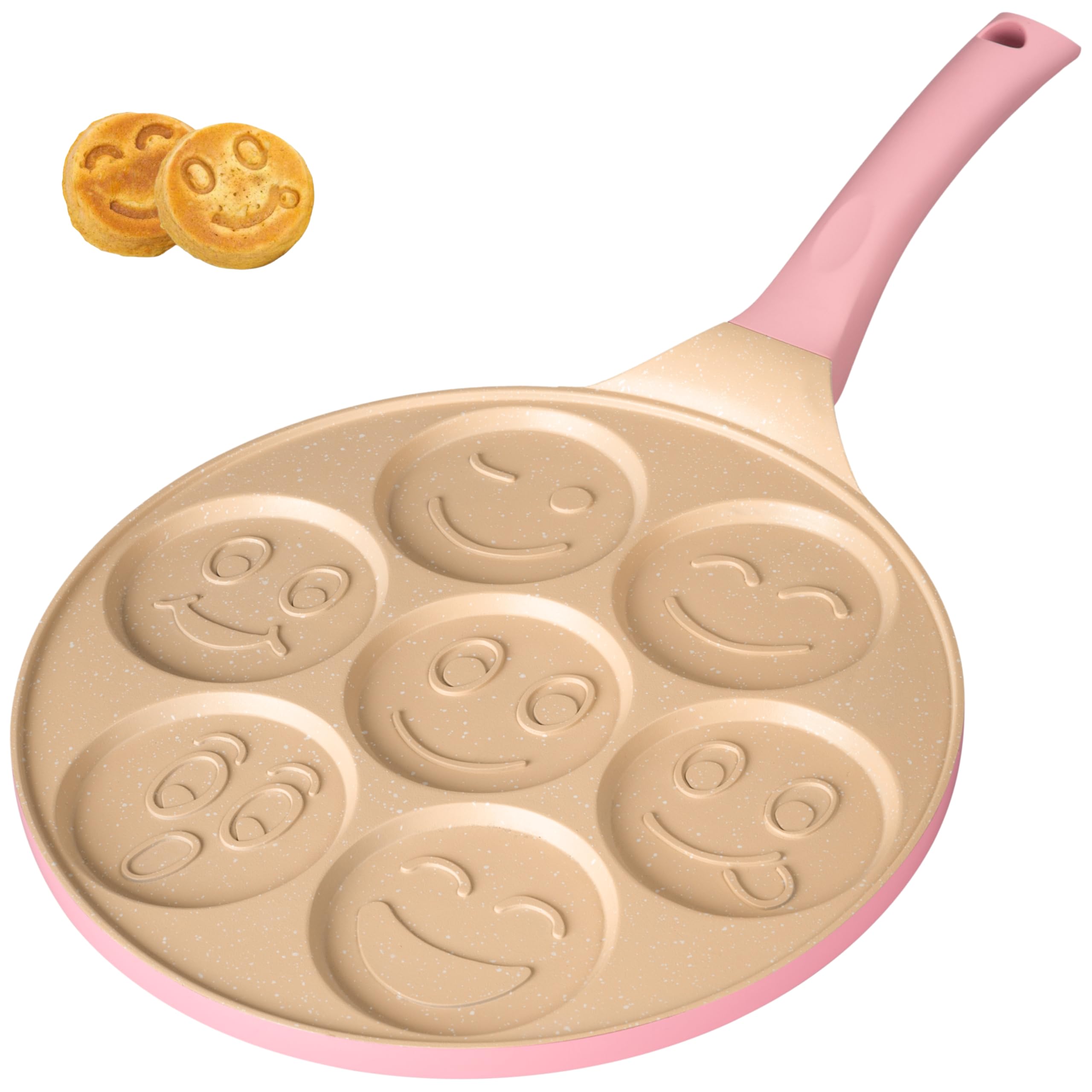 Erreke Non-Stick Emoji Face Pancake Pan - 26cm Pink Fun Design for Kids - Induction Compatible, Perfect for Pancakes, Eggs & More - Ideal for Family Breakfast & Kids Cooking Activities