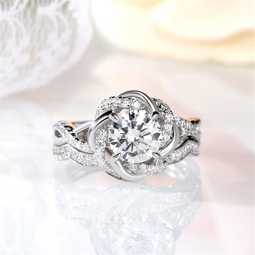 Jeulia Halo Solitaire Engagement Rings for Women - Sterling Silver Floral Diamond Ring Set, Rose Gold Plated Round Cut Bridal Jewelry - Perfect for Wedding, Anniversary, Promise & Valentine's Day Gifts