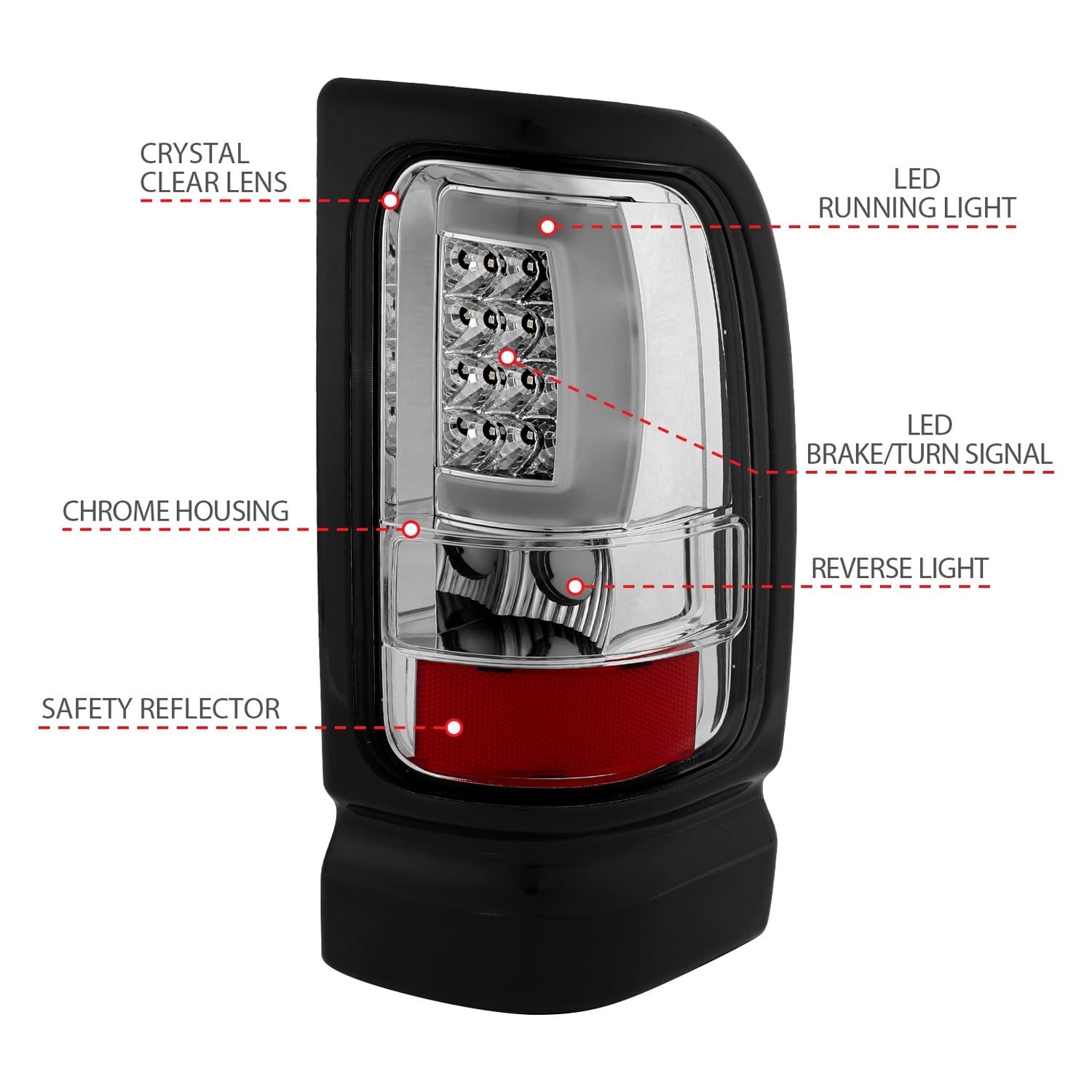 ANZO 311341 Chrome Plank Style Fiber Optic LED Tail Lights - Compatible with [Vehicle Model] - Durable & Bright LED Brake Lights - Perfect for Night Driving & Car Customization