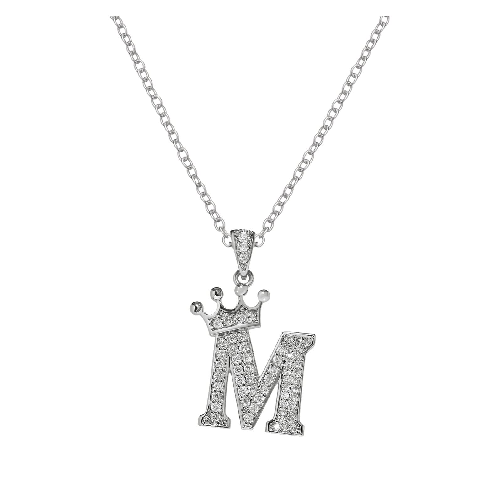 Diamond Crown Alphabet Pendant Necklace for Women - 26 English Letters A-Z Initial Necklace in Silver with Rhinestones | Elegant Jewelry for Teens & Women, Perfect for Casual Wear, Gifts & Special Occasions