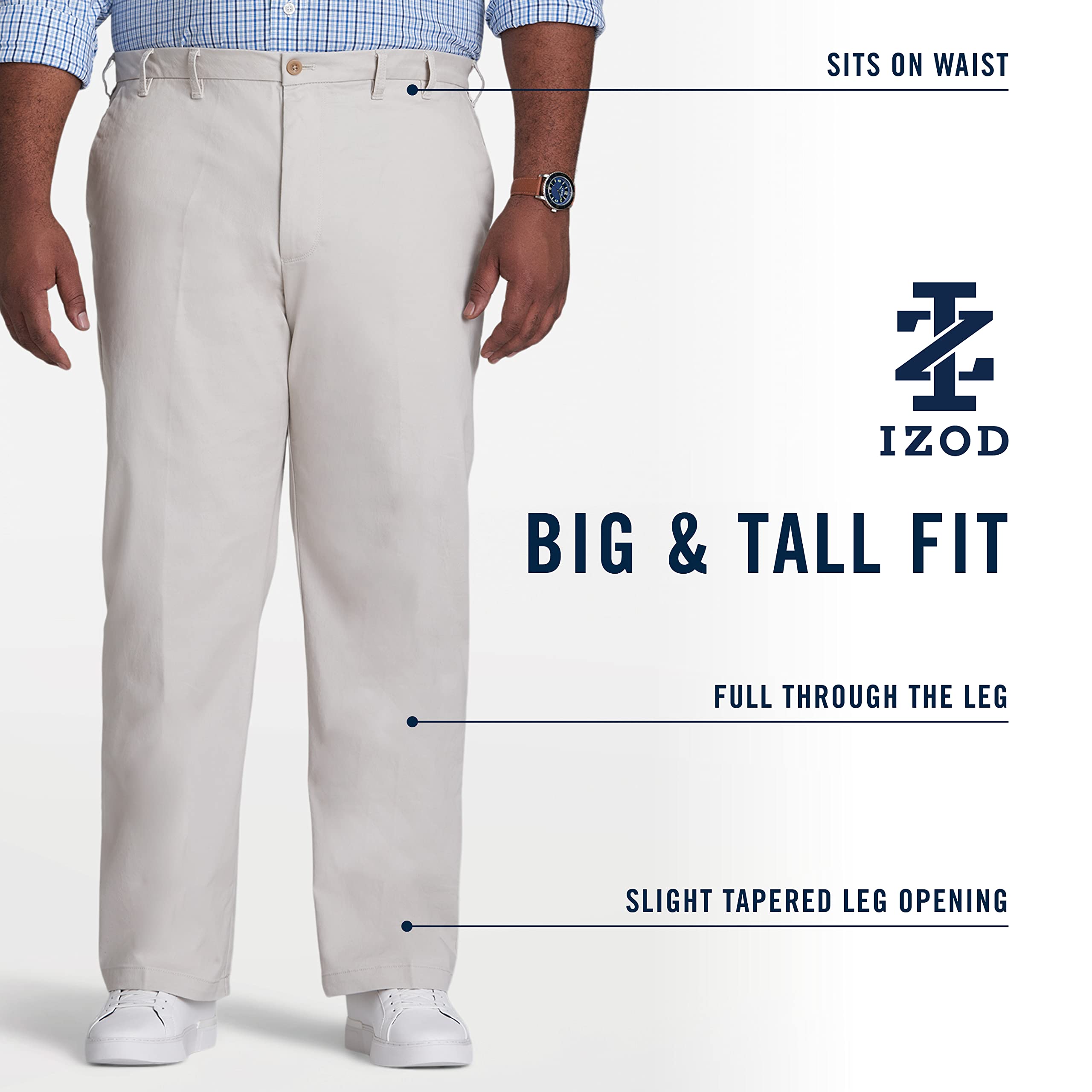 IZOD Men's Big & Tall Performance Stretch Flat Front Pants - Comfortable Work & Casual Wear for Office, Travel & Outdoor Activities