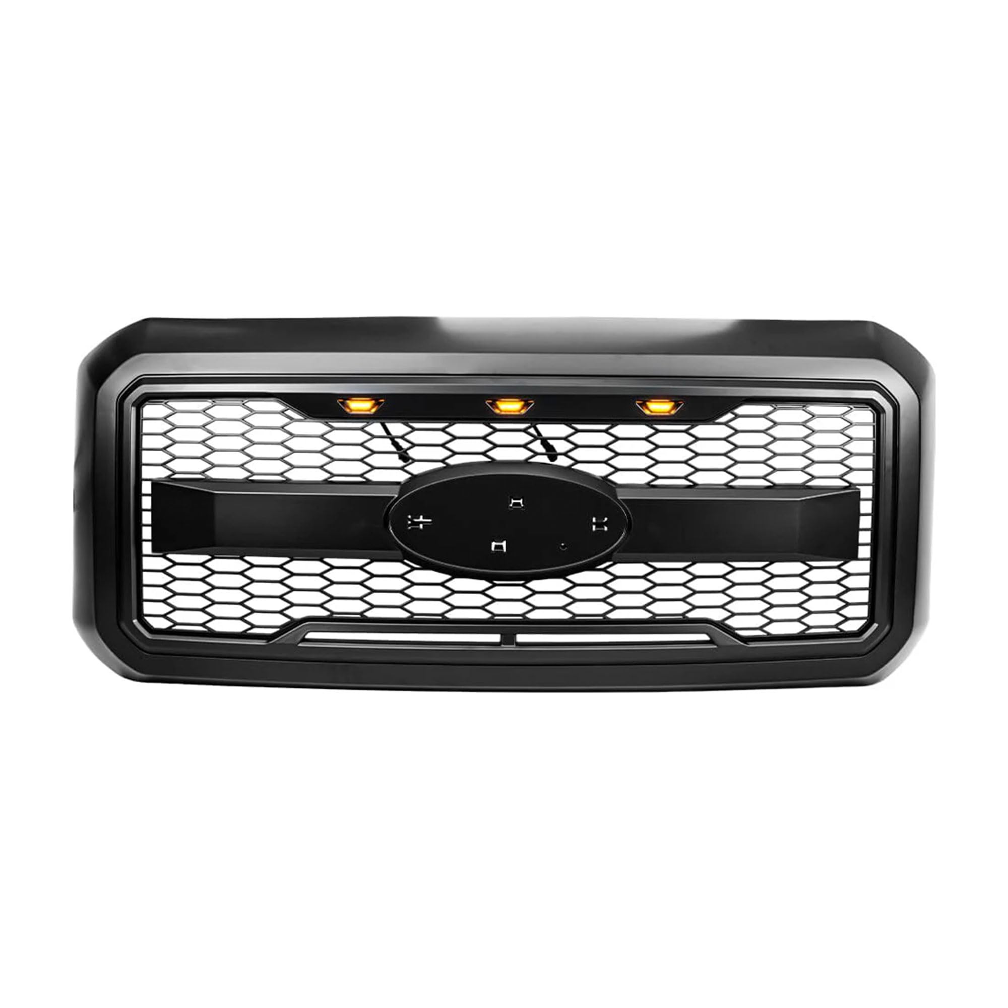 2011-2016 Ford F250 F350 F450 F550 Matte Black Raptor Style Grille with Amber LED Lights | Heavy Duty Truck Front Grille Replacement | Off-Road & Street Legal Upgrade