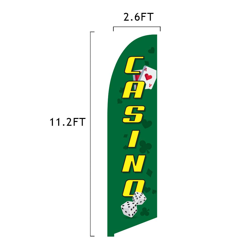 Vispronet 13.5ft Casino Feather Flag Kit with Pole Set, Cross Base & Weight Bag - Premium Printed in USA for Business Advertising, Storefront Displays & Sales Promotions - Perfect for Casinos, Events, Grand Openings & Outdoor Marketing