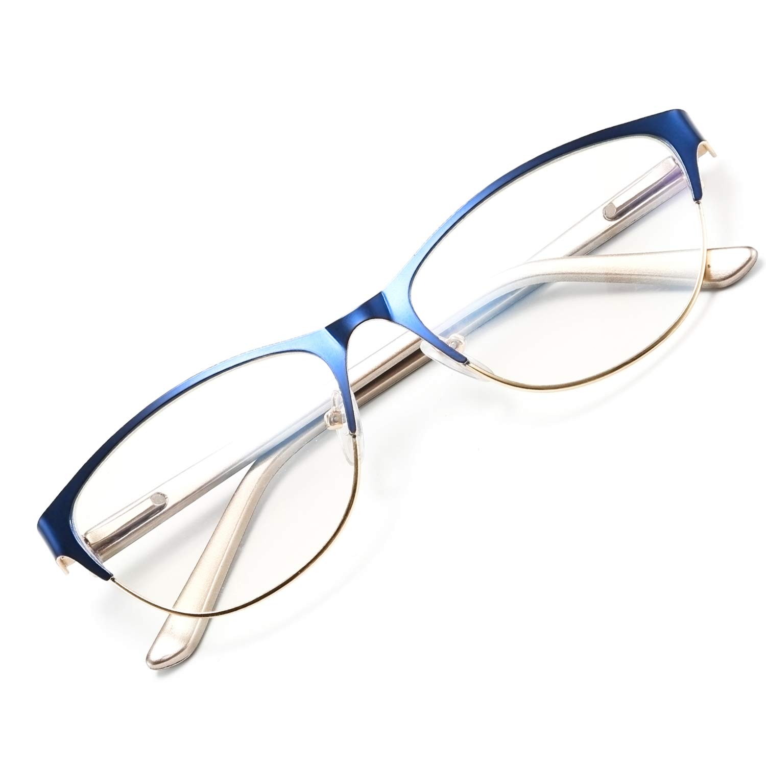 WANWAN Fashion Reading Glasses for Women & Men - Anti-Reflective Computer Readers with Spring Hinges (Blue, 1.25 Magnification) - Perfect for Office Work, Screen Time & Reading Books