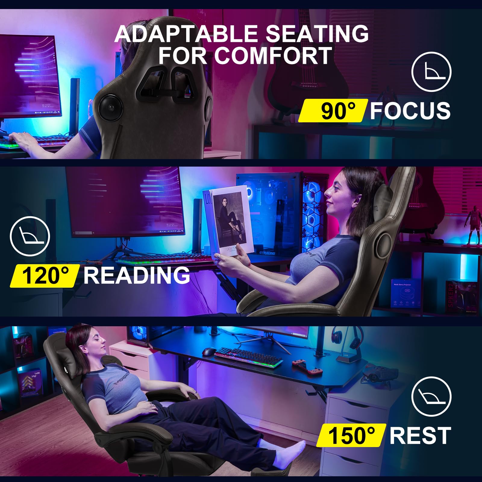 GTRacing GTPLAYER Ergonomic Gaming Chair with Bluetooth Speakers, Footrest & Reclining Function - High Back Computer Chair with Linkage Armrests for Adults (Light Brown) - Perfect for PC Gaming, Office Work & Home Entertainment