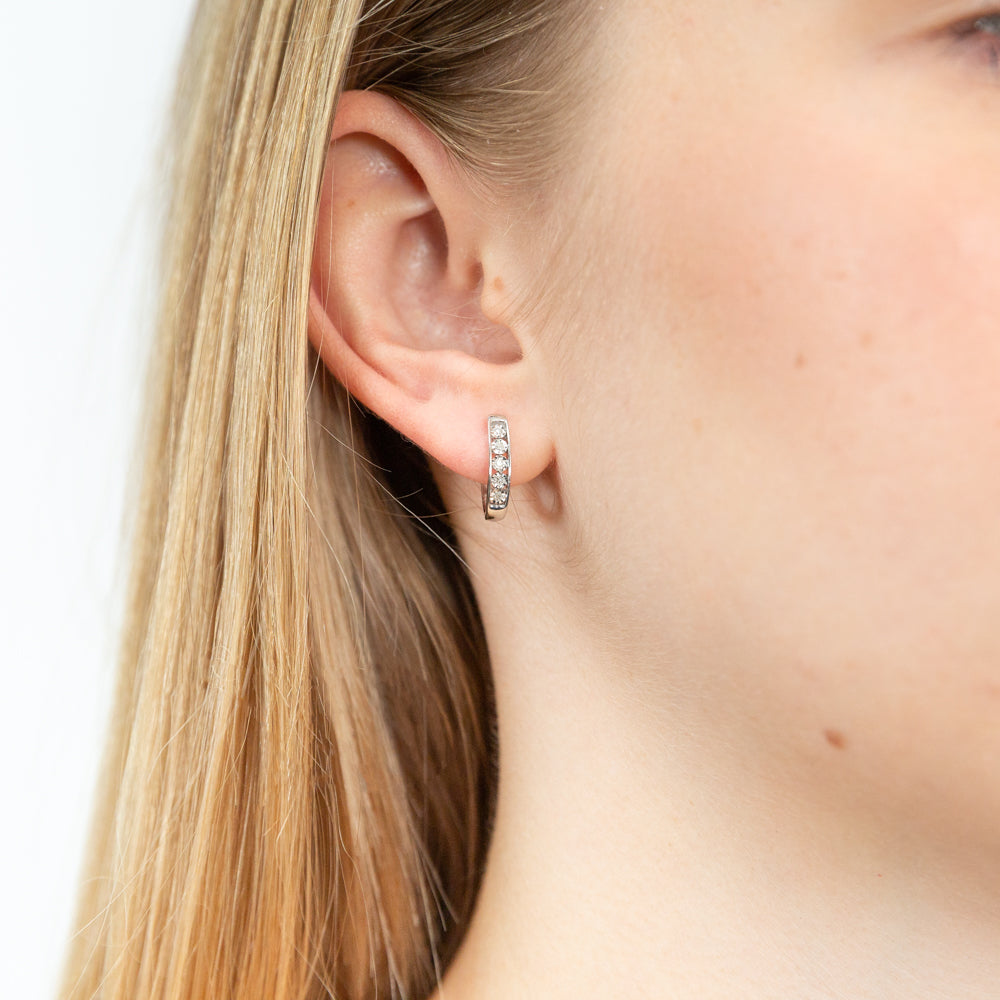 9ct White Gold Diamond Hoop Earrings for Women - Elegant Dangle Earrings for Everyday Wear & Special Occasions