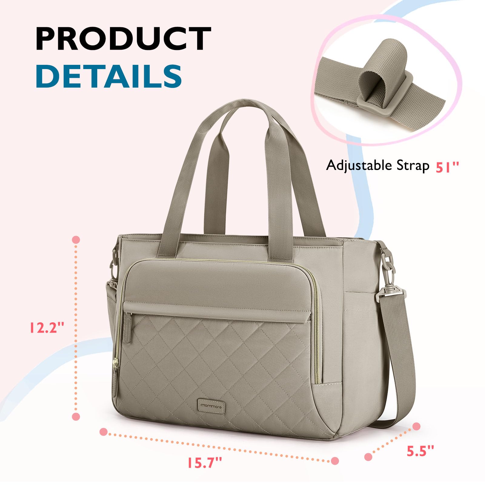 Mommore Lightweight Diaper Bag Tote with Insulated Pockets & Stroller Straps - Small Baby Bag for Nursing, Gym & Travel - Perfect for Busy Moms On-the-Go