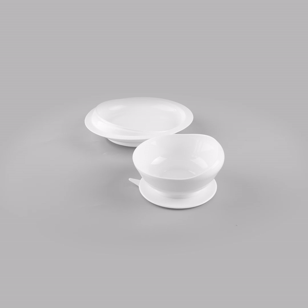 Adapt Tek Round White Plastic 2-Piece Scoop Plate & Bowl Set with Spillproof Design & Suction Base - Includes 1 Plate + 1 Bowl - Perfect for Babies, Toddlers & Kids Mealtime at Home or Travel