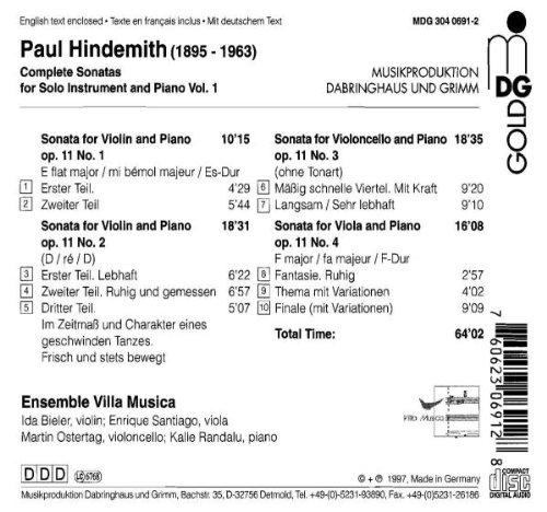 Paul Hindemith: Complete Sonatas for Solo Instrument and Piano, Vol.1 - Ensemble Villa Musica | Classical Music Collection for Piano Practice & Concert Performance