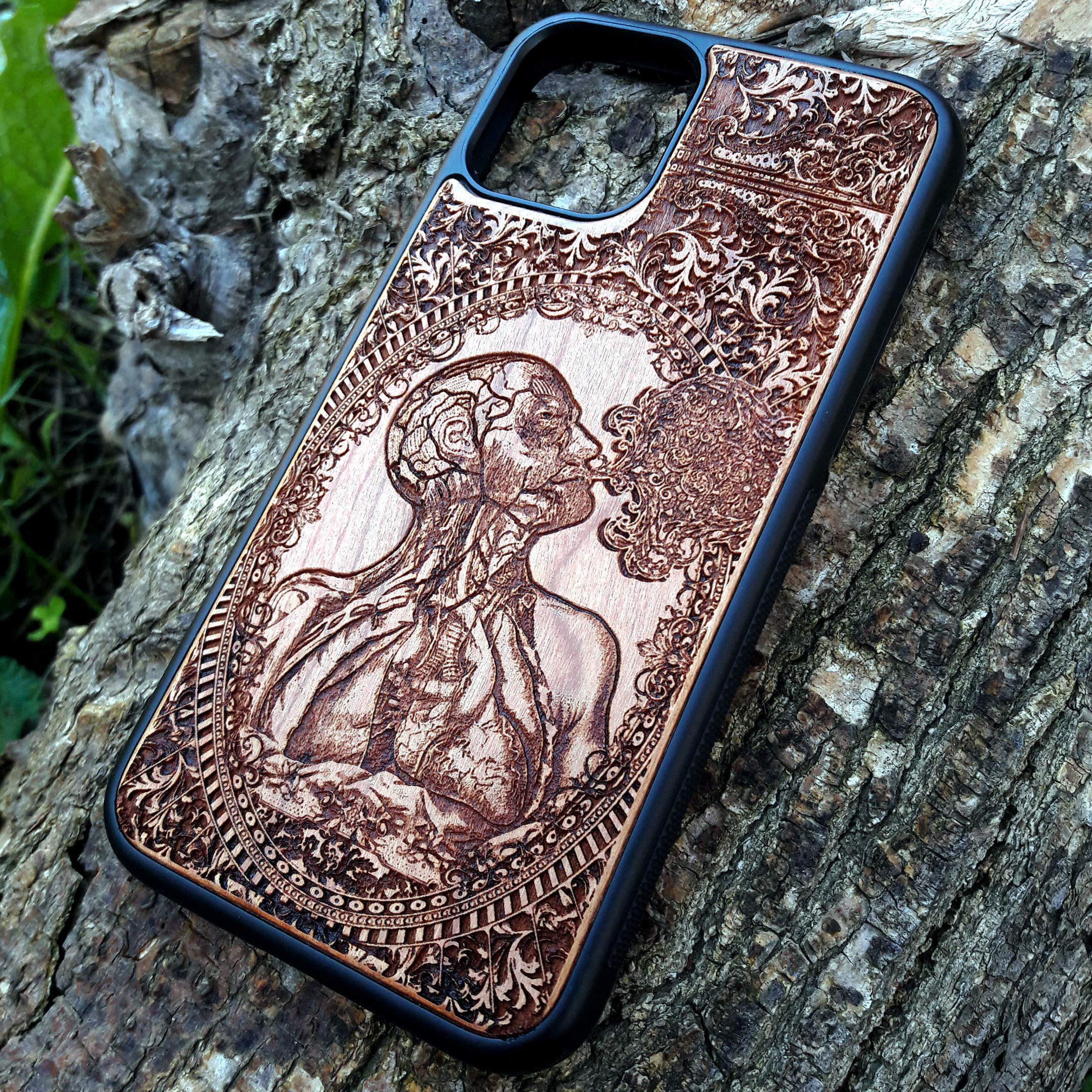 Human Anatomy Laser Engraved Wood Phone Case for iPhone 16/15/14/13/12/11 Pro Max/Mini & Galaxy S25/S24/S23/S22/S21/S20 Ultra Plus - Eco-Friendly Slim Durable Wooden Cover - Perfect for Medical Students, Doctors & Science Lovers