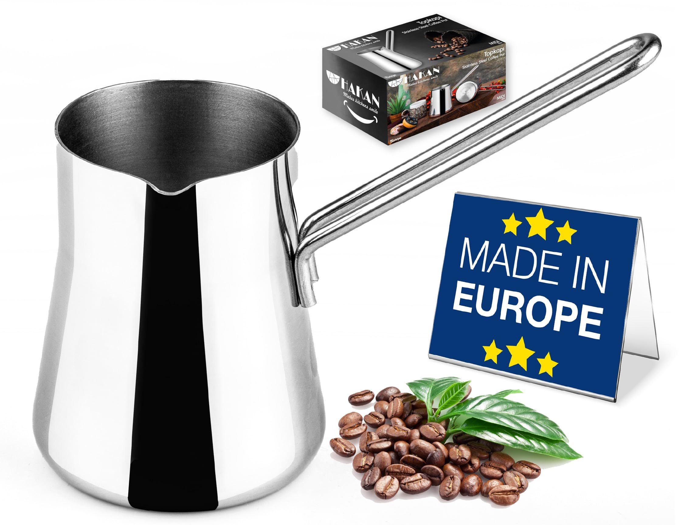 Premium Stainless Steel Turkish Coffee Pot - 20.2 Oz (600ml) Large Cezve Ibrik for Stovetop Brewing - Authentic Greek Arabic Coffee Maker with Pour Spout & Ergonomic Handle - Perfect for Turkish Coffee, Chai Tea & Milk Warming at Home or Cafe