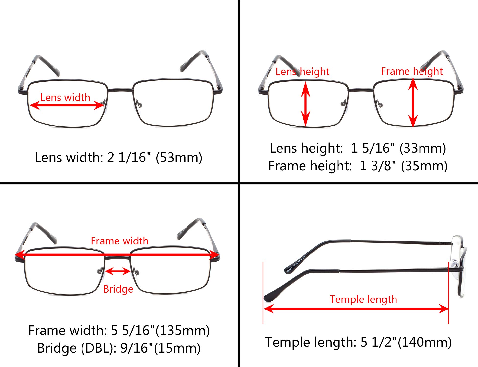 3-Pack Large Rectangular Reading Glasses with Spring Hinges for Men - Silver Frame Lightweight Readers for Reading, Computer Use & Daily Activities