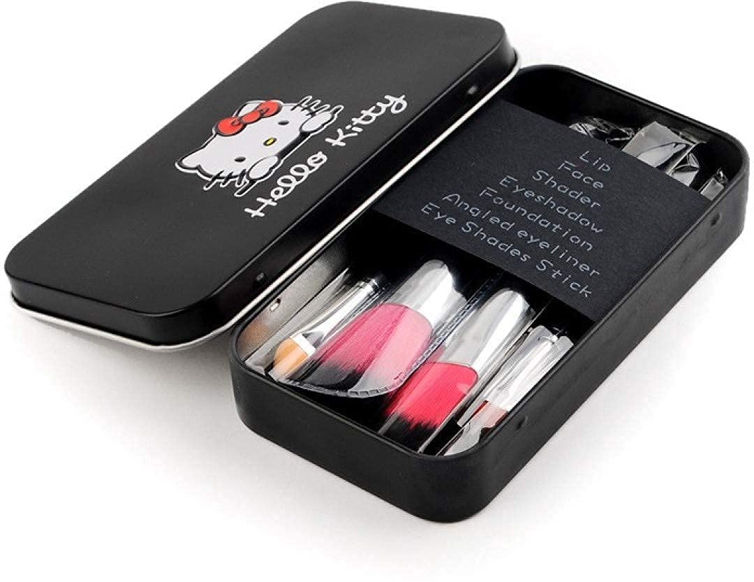 ZemGlam 7-Piece Hello Kitty Makeup Brush Set with Anti-Microbial Foam & Storage Case - Pink & Black | Professional Cosmetic Brushes for Foundation, Blush, Eyeshadow & More | Perfect Gift for Makeup Lovers & Beginners