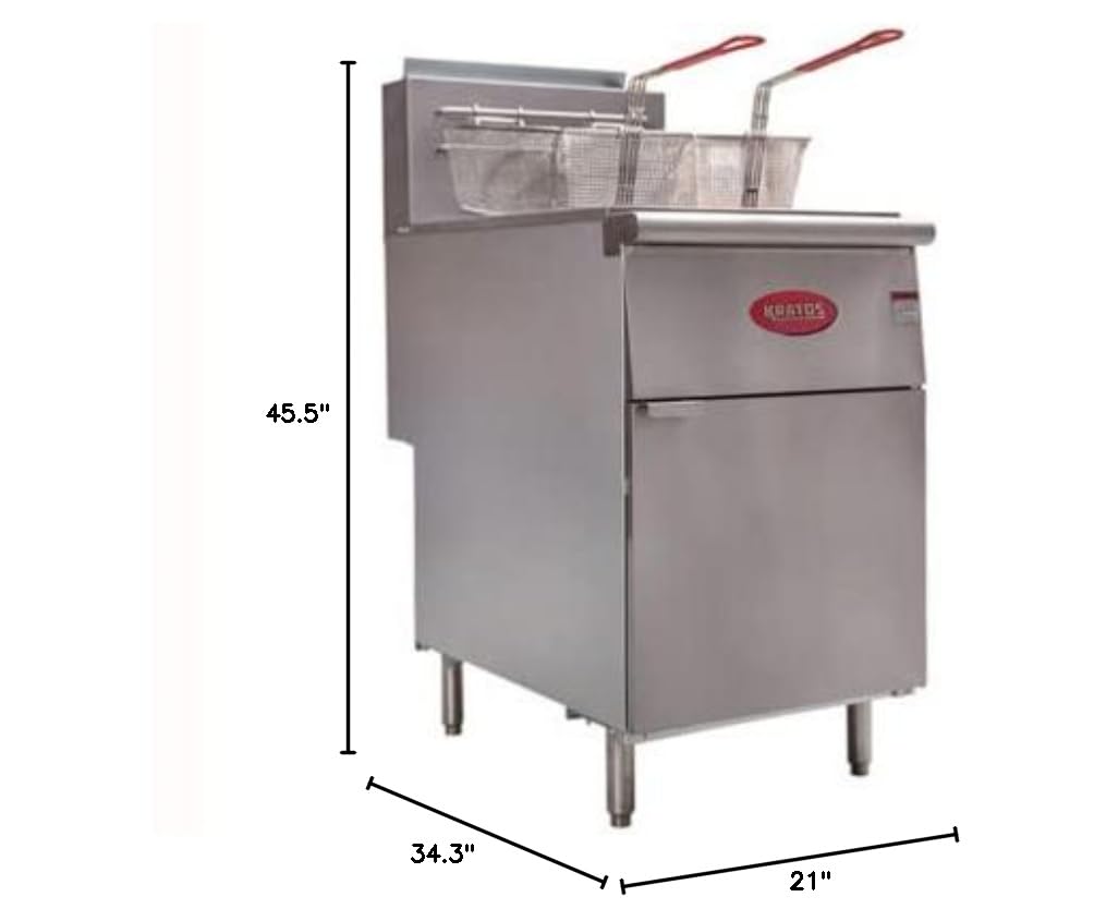 Kratos Commercial Gas Floor Deep Fryer - 70-100 lb Oil Capacity, 5 Heating Tubes, 150000 BTU, Stainless Steel with 2 Fryer Baskets (29Y-012-NAT) - Perfect for Restaurants, Food Trucks & Catering Businesses