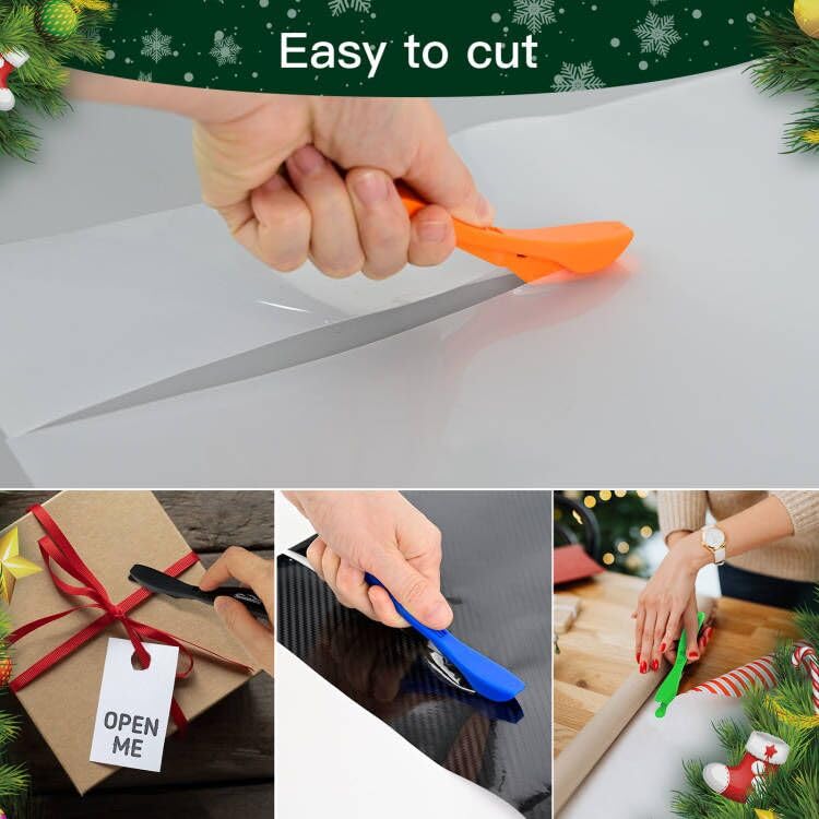 NEWISHTOOL 6-Pack Gift Wrap Paper Cutter Set - Christmas Wrapping Paper Slitter Tool with Hidden Safety Blade - Carbon Fiber Craft Paper Cutter for Holiday Gifts, DIY Projects & Office Use