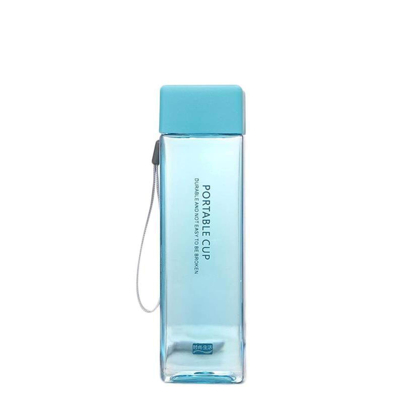 AOOF 450ml Square Frosted Plastic Water Bottle - Transparent Blue, Portable with Carry Rope - Ideal for Sports, Gym, Hiking & Outdoor Activities - BPA-Free Juice & Milk Container