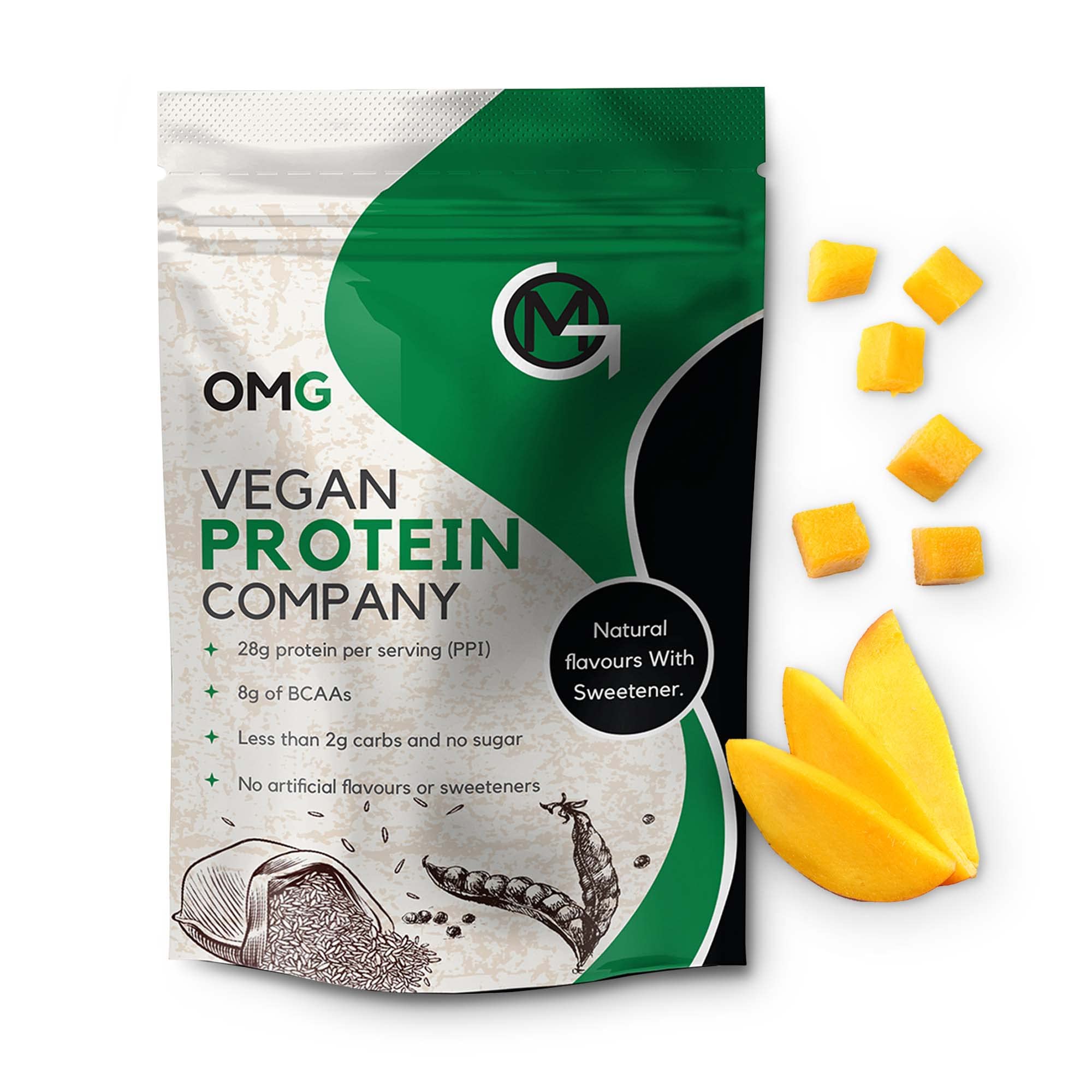OMG Labs Vegan Protein Powder - Organic Plant-Based Moringa Protein for Muscle Building | Keto Friendly, Pea, Rice & Moringa Blend | Perfect for Post-Workout Recovery & Healthy Lifestyle (Mango Flavor, 1000g)